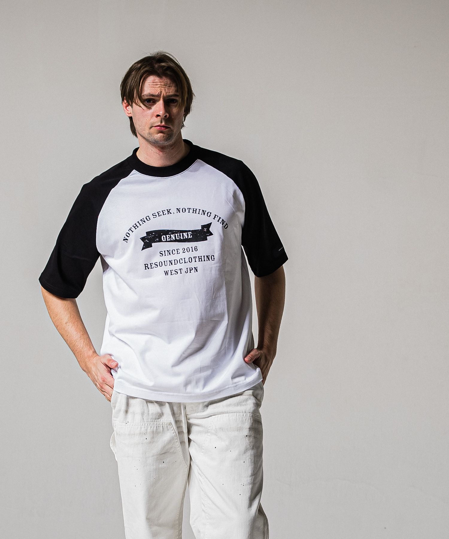 COLLEGE RAGLAN OVER TEE / RC39-T-002 / カレッジロゴラグランビッグTシャツ / ホワイト×ブラック (4月上旬入荷予定)