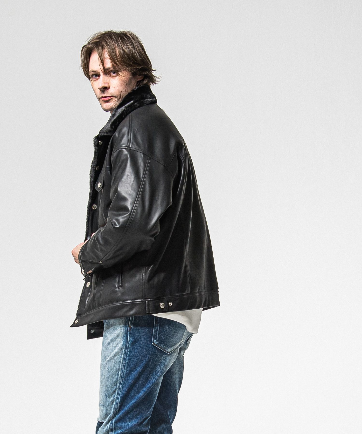 LEATHER FUR OVER G / RC38-JK-002 / レザーファーGジャン / ブラック (11月中旬入荷予定)