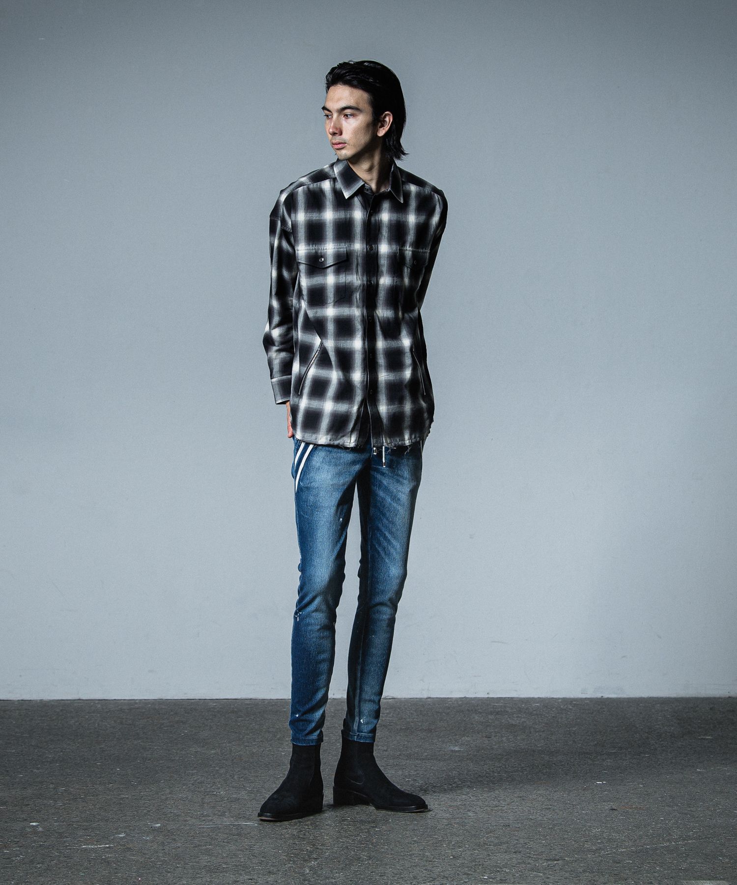 OVER GOWN CHECK SHIRTS / RC33-SH-003 / オーバーガウンチェックシャツ / ブラック