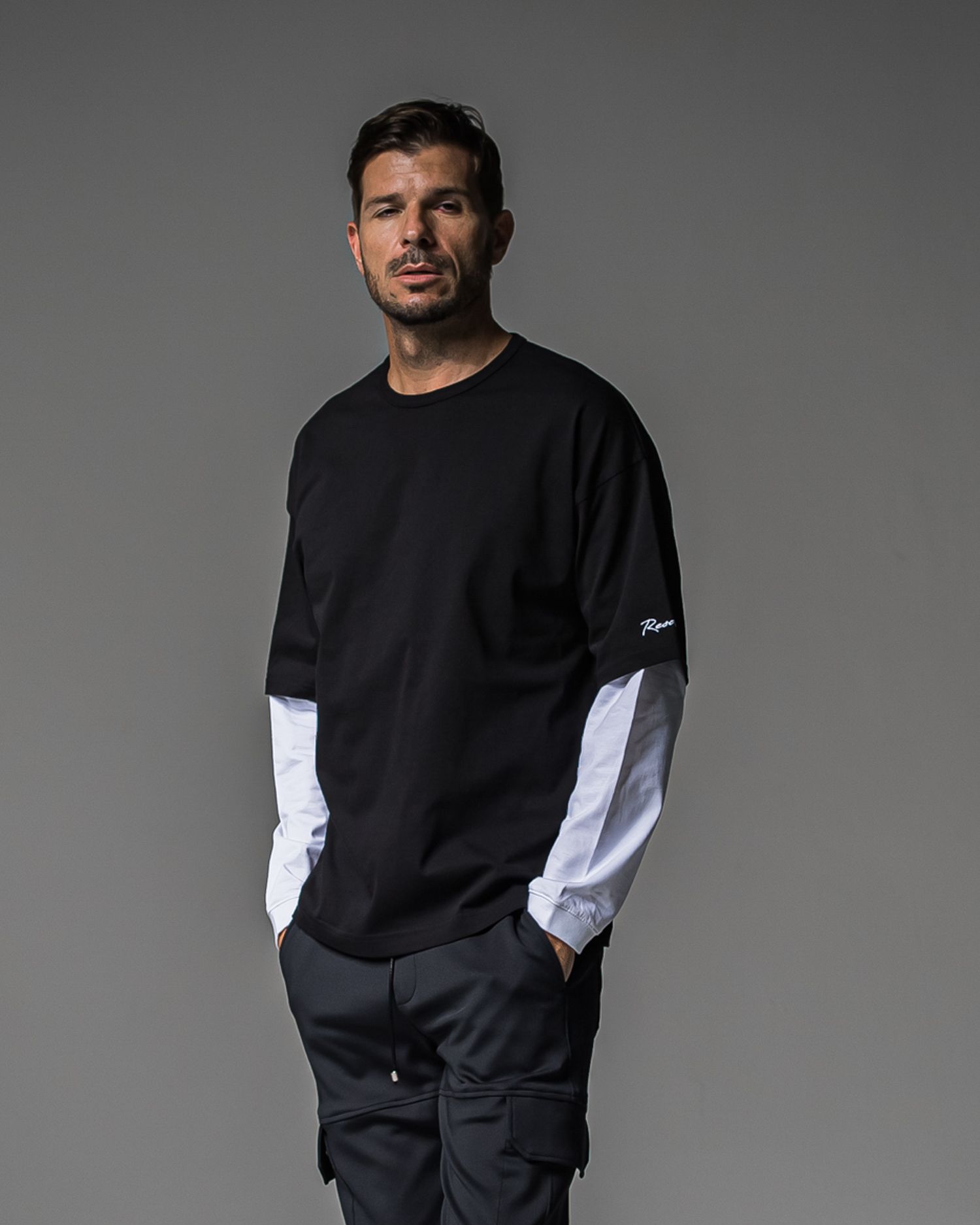 FAKE LAYERED LONG SLEEVE / RC37-T-004 / レイヤードロングスリーブTシャツ / ブラック×ホワイト