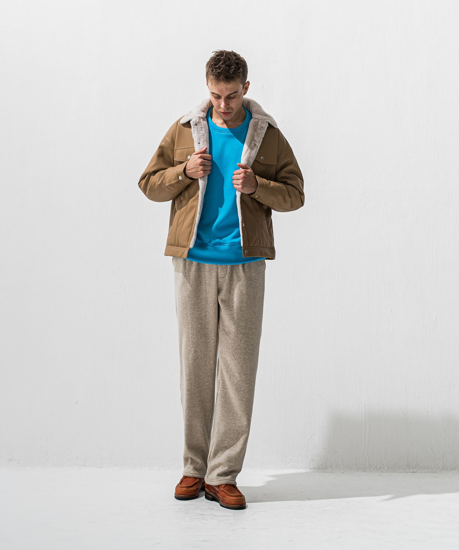 VELOURS FLEECE WIDE TUCK PANTS / RC42-ST-016HWT / 裏起毛セミワイドタックパンツ / ベージュ (11月中旬入荷予定)