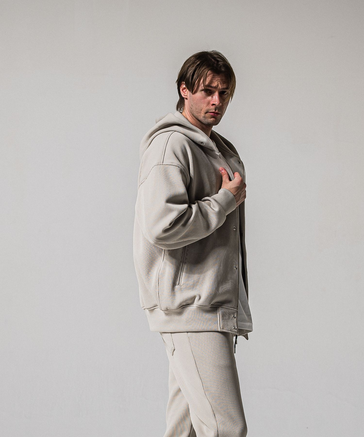 AZE VARSITY HOODIE / RC39-C-006 / 高機能畦編みニットトレーナー / グレージュ (1月中旬入荷予定)