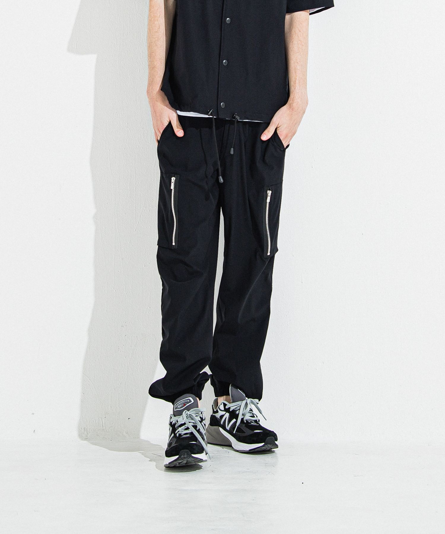 DAVID NYLON CARGO PANTS / RC36-ST-040 / ミリタリーナイロン裾ゴムカーゴパンツ / ブラック