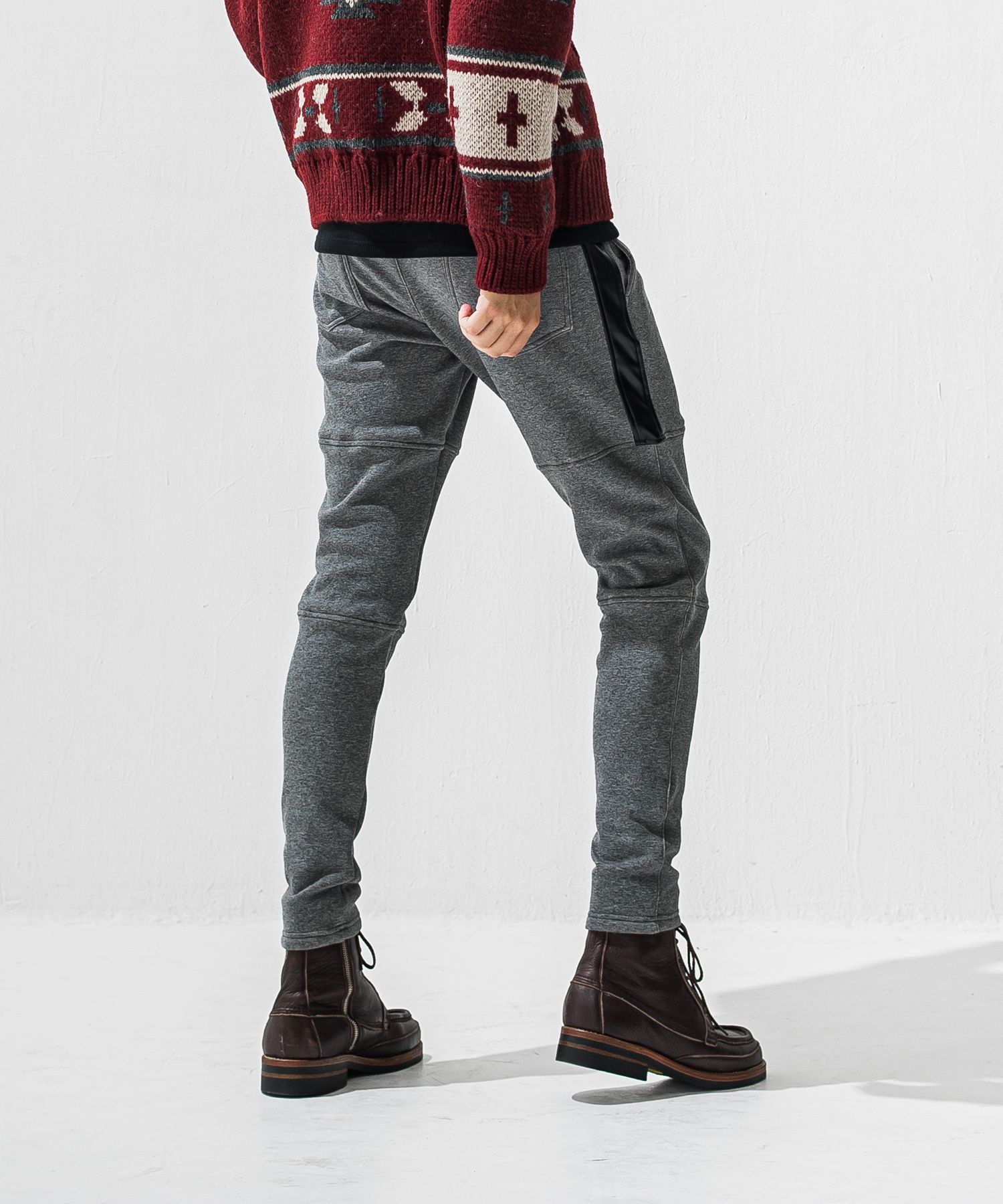 VELOURS FLEECE JT PT / RC42-ST-045 / 裏起毛切り替えラインタックパンツ / チャコール (11月中旬入荷予定)