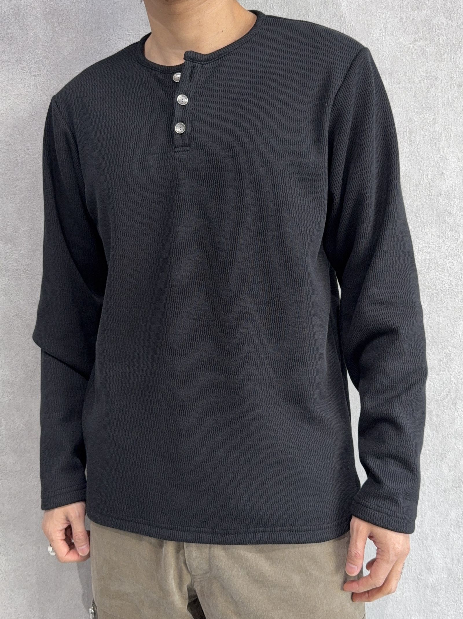 VELOURS FLEECE THERMAL HENRY / RC38-C-003 / 裏起毛サーマルヘンリーネックロングTシャツ / ブラック