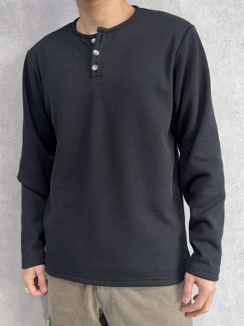 VELOURS FLEECE THERMAL HENRY / RC38-C-003 / 裏起毛サーマルヘンリーネックロングTシャツ / ブラック