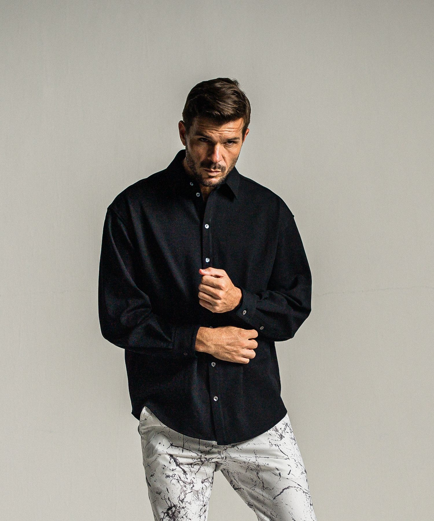 JERSEY JACK SHIRT / RC34-SH-001 / 裏起毛オーバーサイズシャツ / ブラック