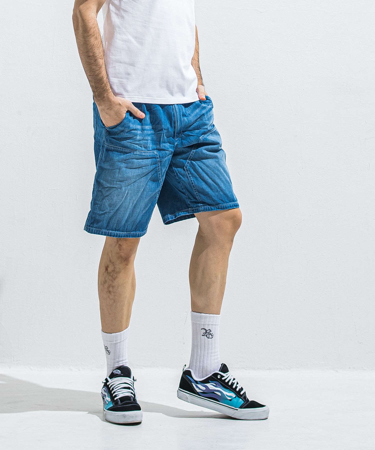 DOUBLE KNEE SHORTS / RC40-HP-007 / ダブルニーデニムハーフパンツ / インディゴユーズド (6月上旬入荷予定)