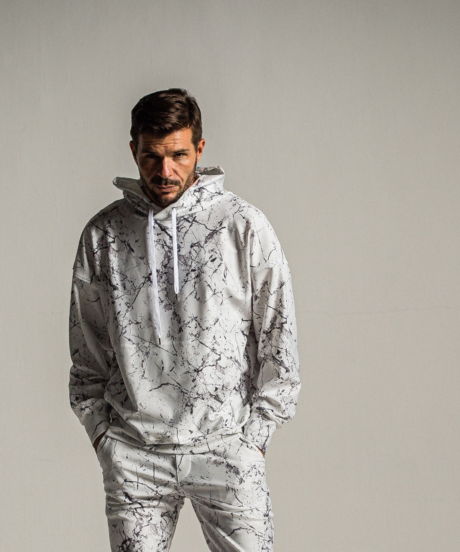 PAINT LOOSE HOODIE / RC34-C-008 / ペイント柄ルーズパーカー / グレー