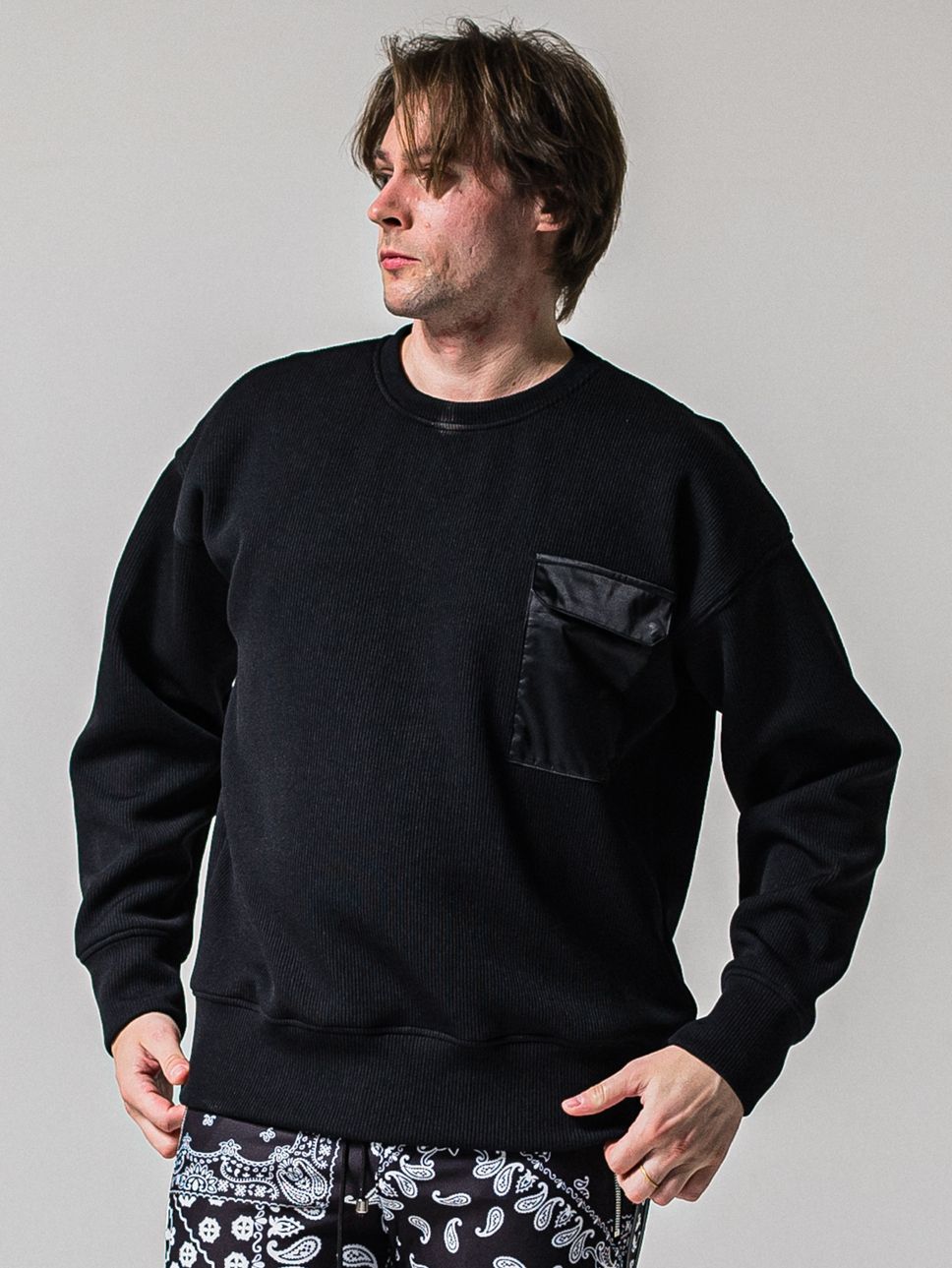 AZE MILITARY DROP TRAINER / RC39-C-003 / 高機能畦編みニットトレーナー / ブラック (1月下旬入荷予定)