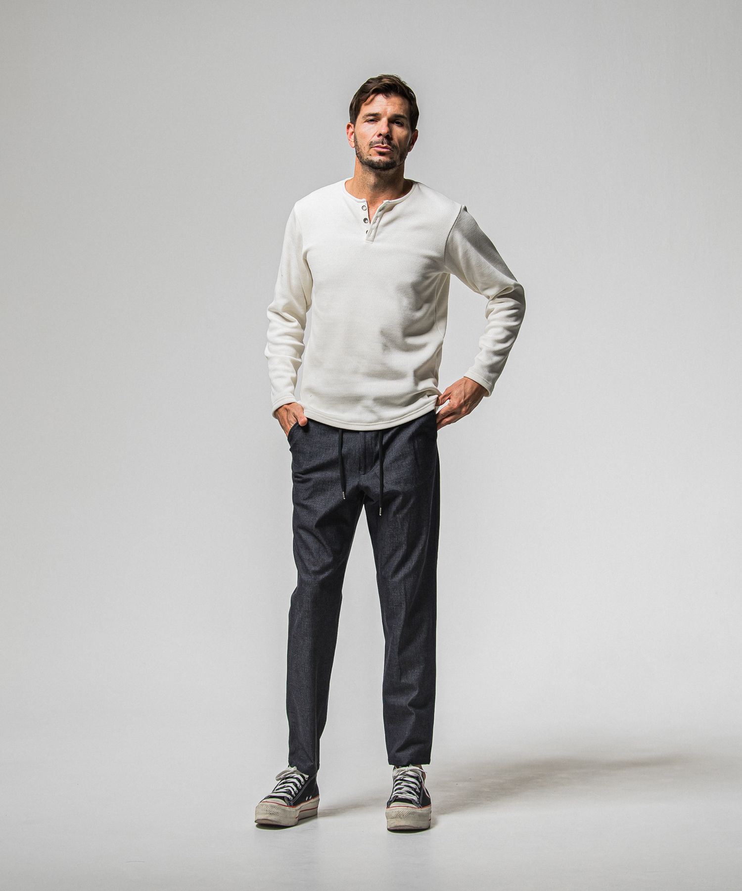 VELOURS FLEECE THERMAL HENRY / RC38-C-003 / 裏起毛サーマルヘンリーネックロングTシャツ / ホワイト (10月中旬入荷予定)