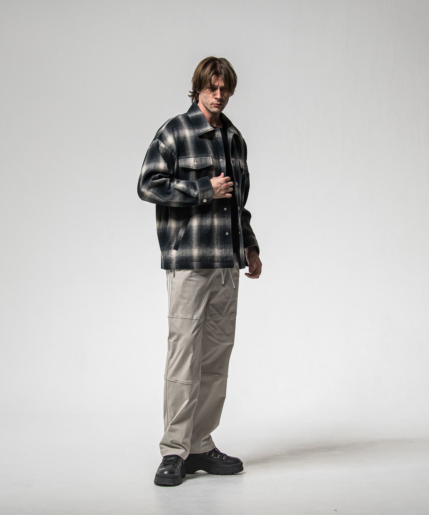 JOHNSON LINE HEAT WIDE TUCK PANTS / RC38-ST-009HWT / 裏起毛ジョンソンラインワイドタックパンツ / グレー×ホワイト (10月下旬入荷予定)