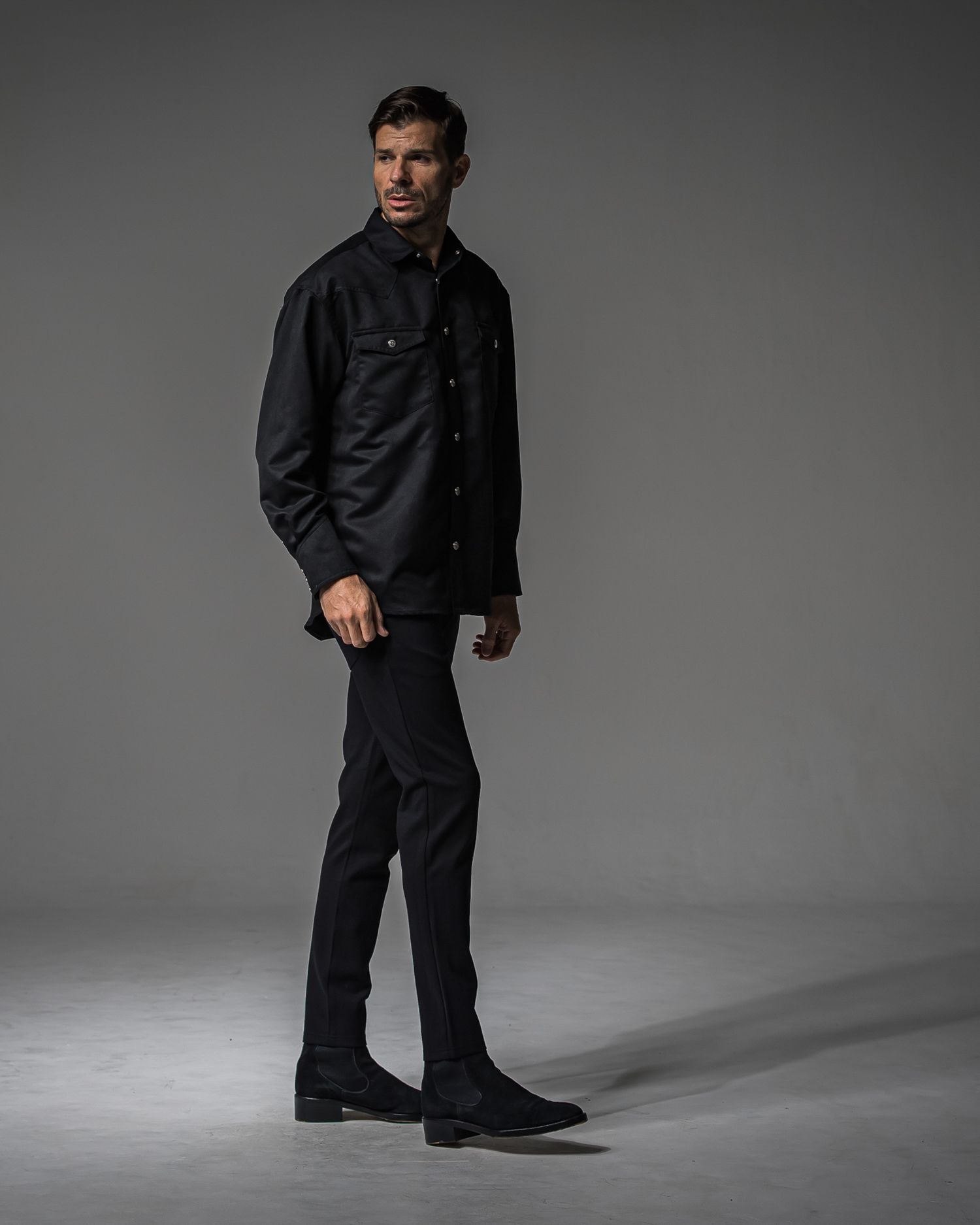 JAMES OVER SUEDE SHIRT / RC37-SH-003 / スエードエコレザーシャツ / ブラック
