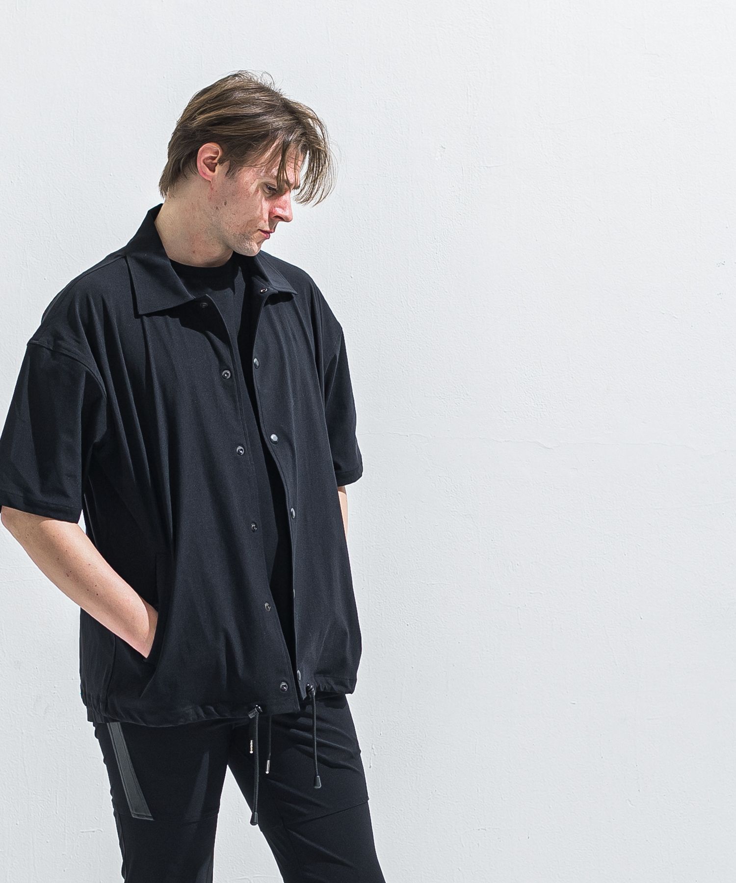 NYLON HALF COACH JACKET / RC40-C-002 / 半袖ナイロンコーチジャケット / ブラック (5月中旬入荷予定)