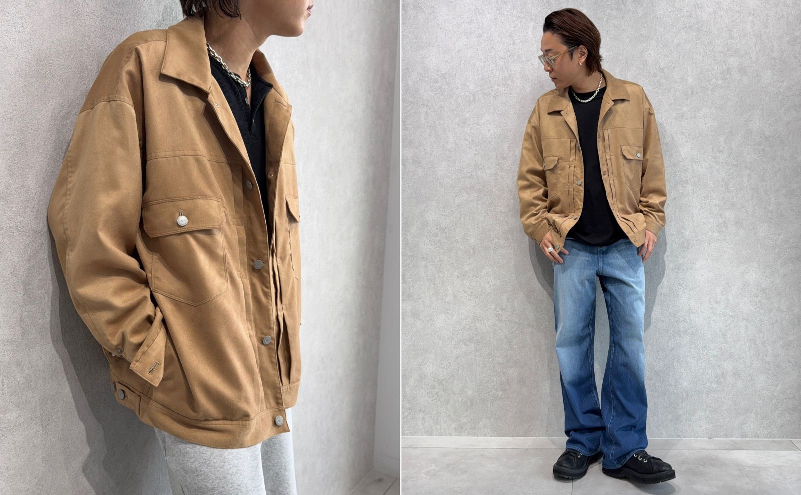 シャツ感覚で羽織れるエコスエードレザーGジャン