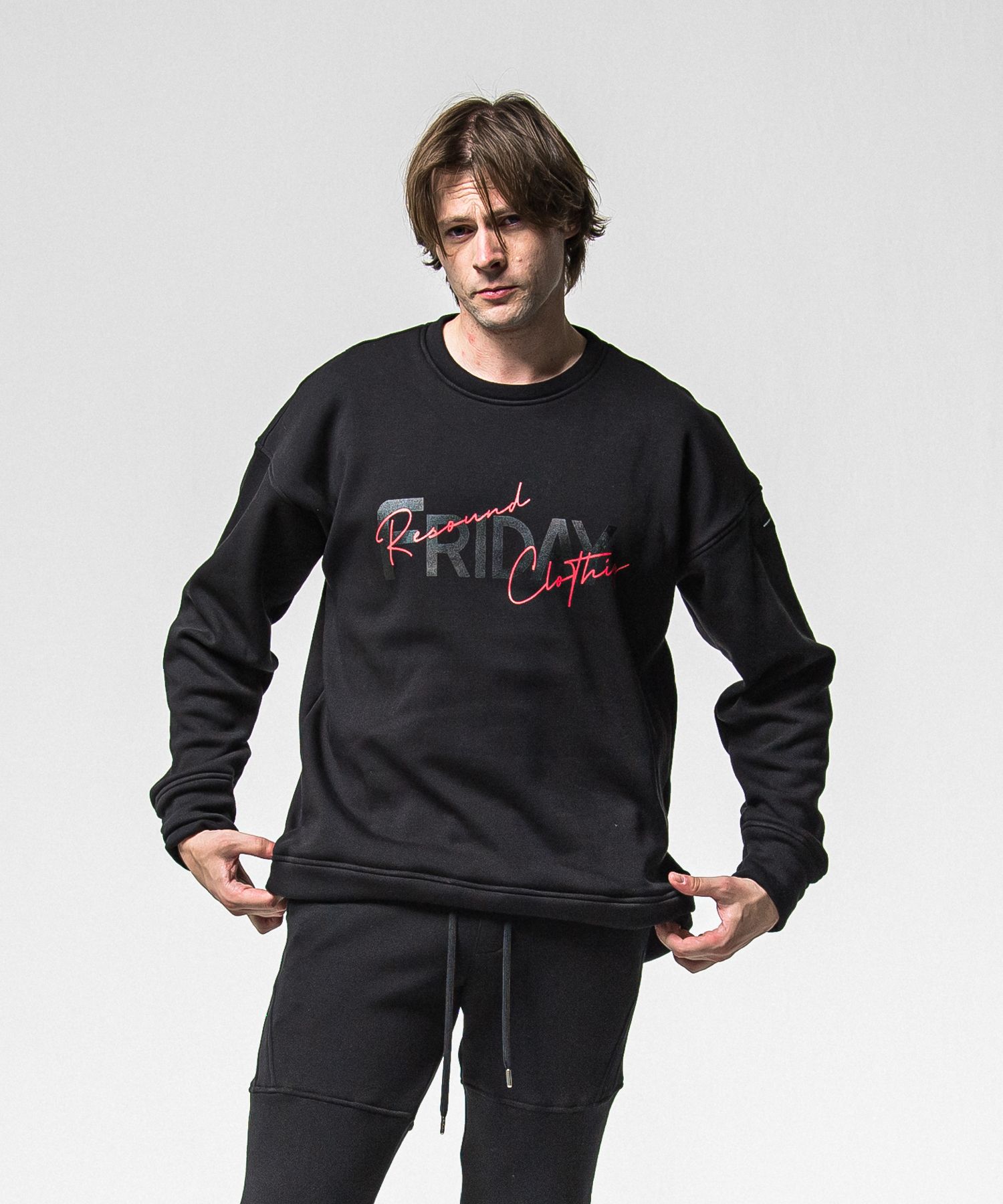 【FRIDAYコラボ】 FRIDAY OLD LOGO VELOURS FLEECE TRAINER / RCF1-C-003 / 裏起毛FRIDAYオールドロゴトレーナー / ブラック (11月上旬入荷予定)