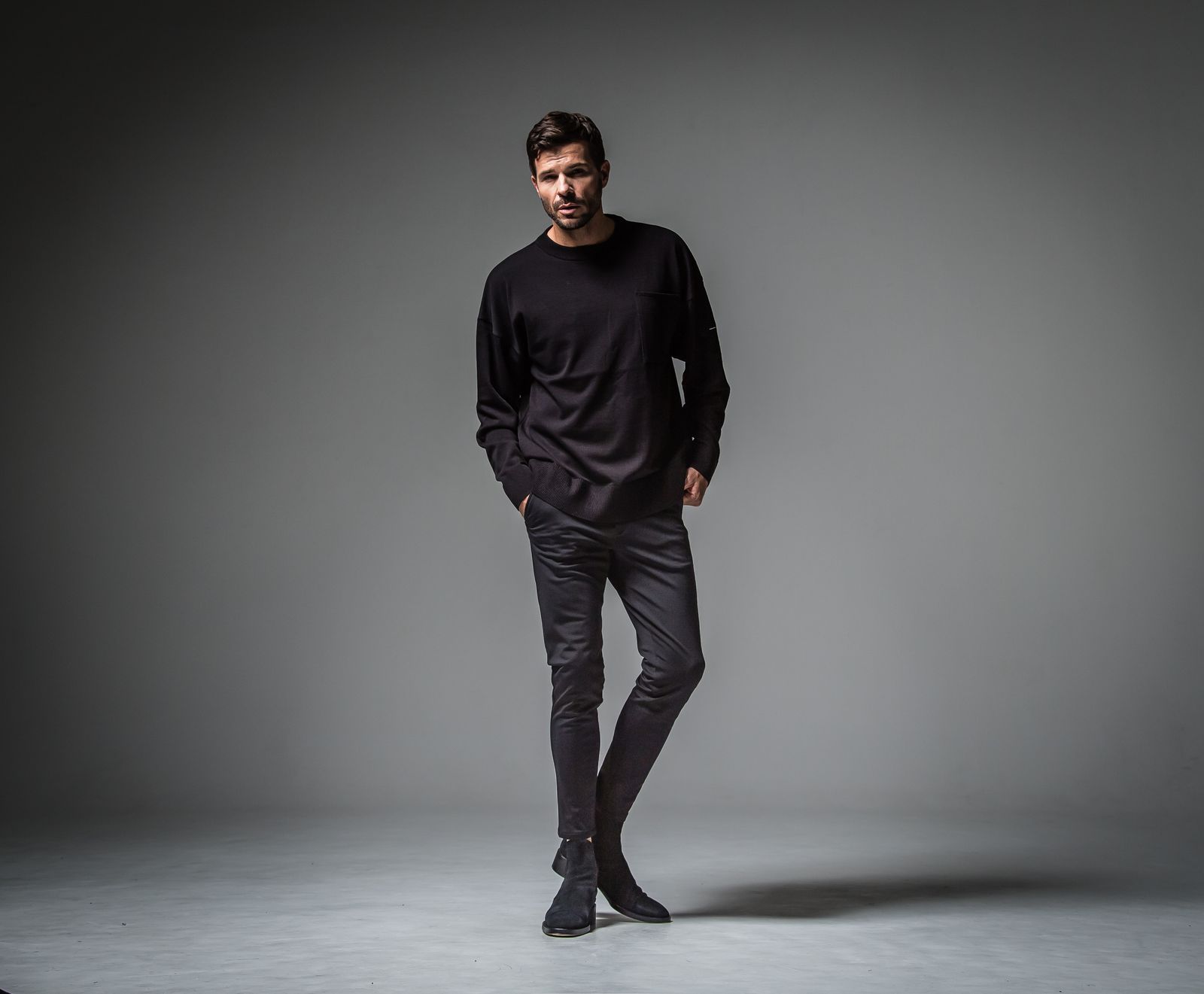 POCKET OVER SWEATER / RC30-K-002 / ポケットルーズニット / ブラック