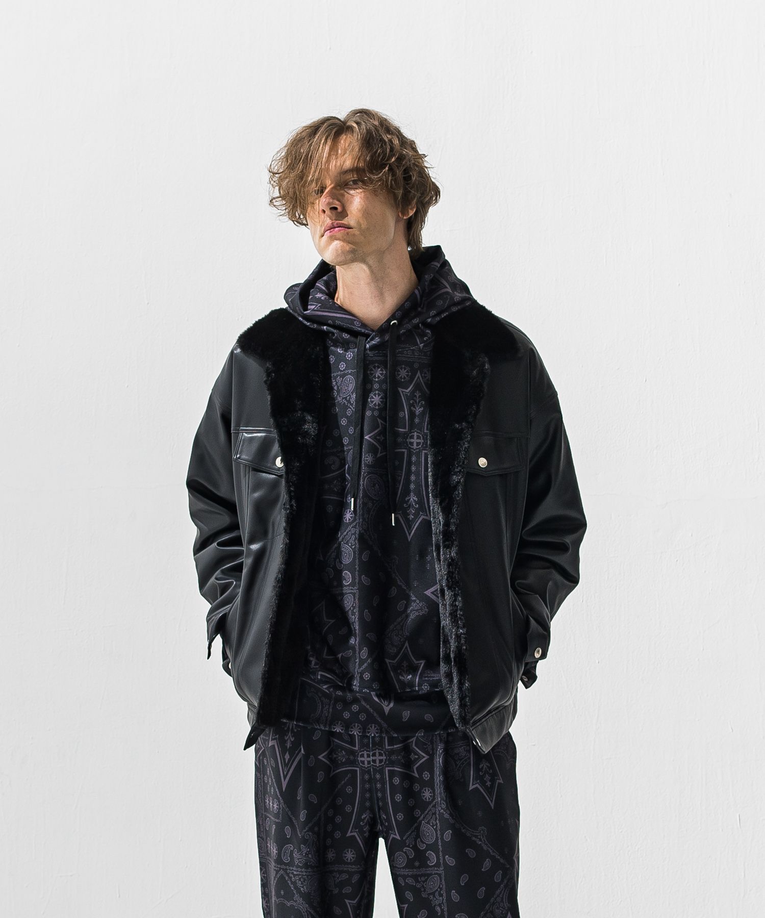 LEATHER FUR OVER G / RC42-JK-001 / エコレザーファーGジャン / ブラック (11月中旬入荷予定)