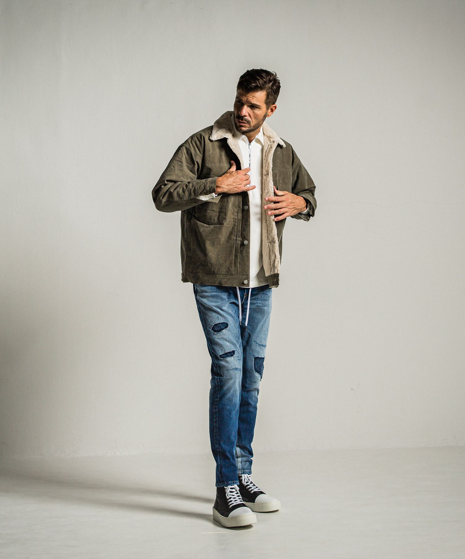PULLOVER JERSEY SHIRT / RC34-SH-002 / 裏起毛ハーフジップシャツ / ホワイト