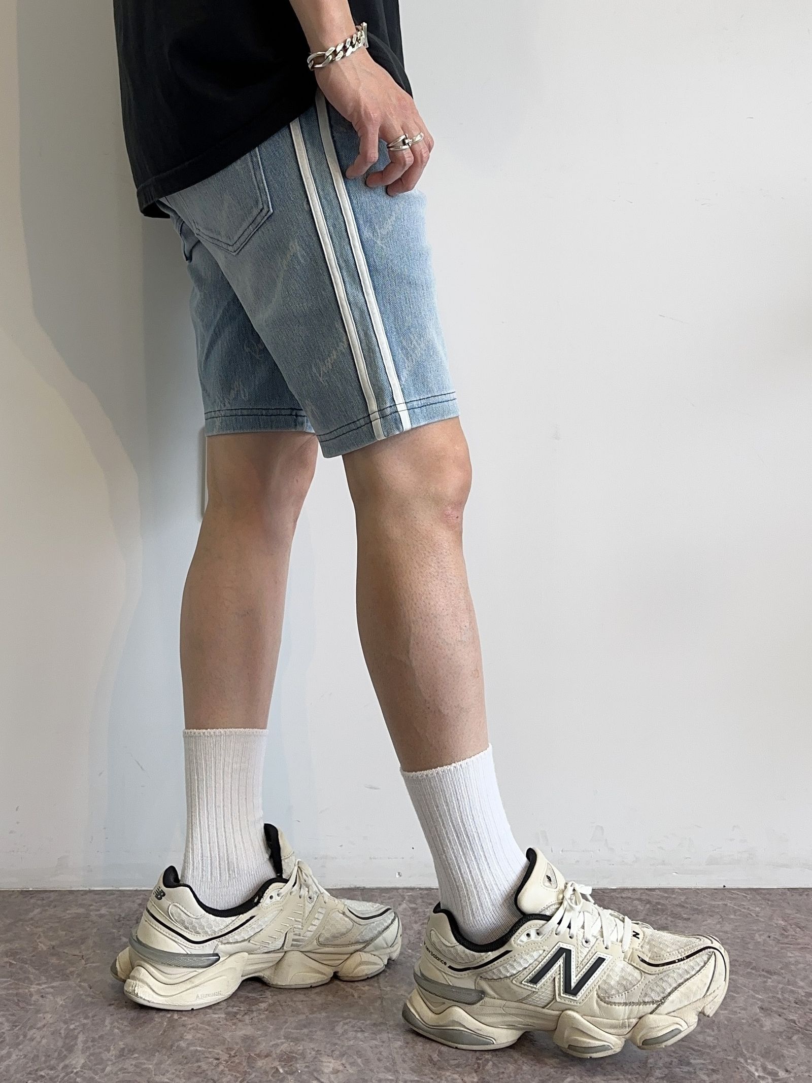 EX DENIM JERSEY LINE HALF PT / RC12-ST-012 / ラインデニムジャージショーツ / インディゴモノグラム