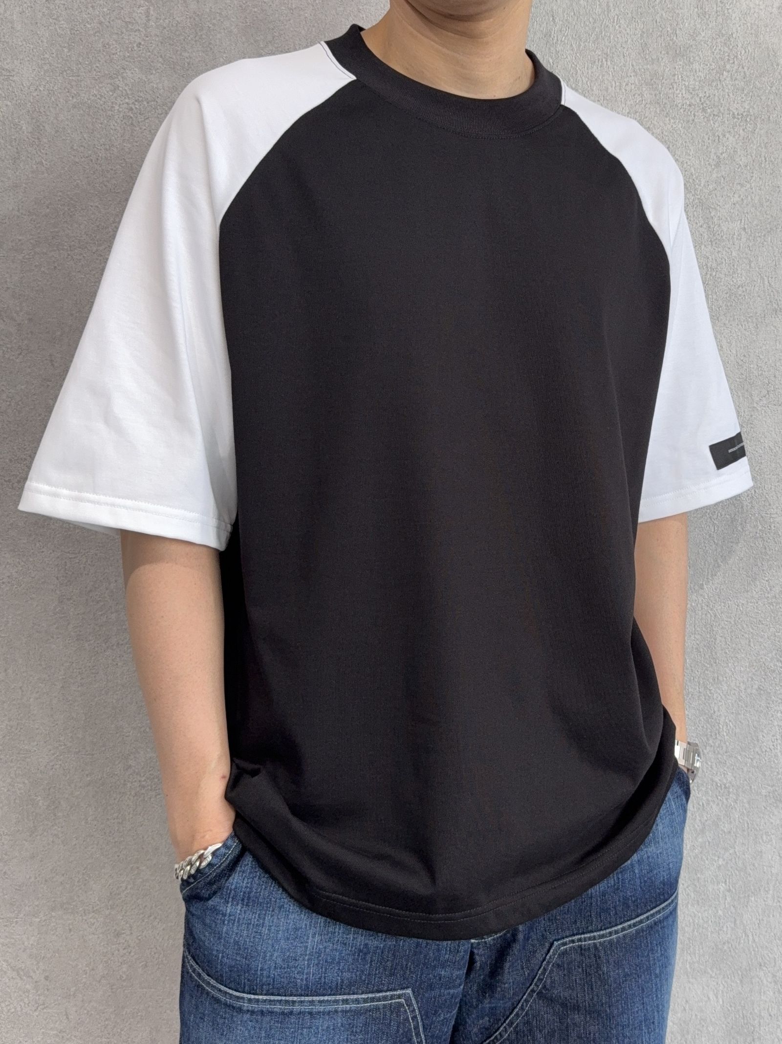 BACK RC RAGLAN OVER TEE / RC39-T-001 / バックロゴラグランビッグTシャツ / ブラック×ホワイト