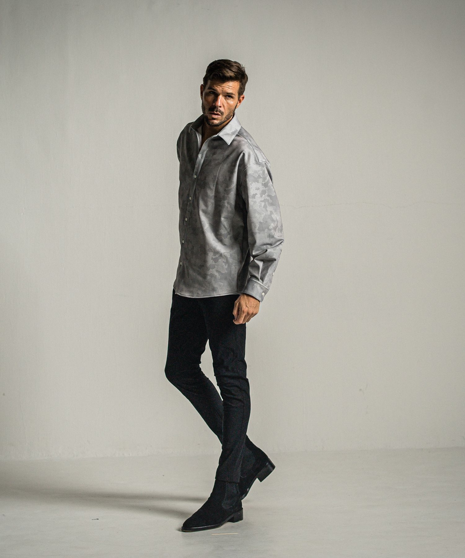 JERSEY JACK SHIRT / RC34-SH-001 / 裏起毛オーバーサイズシャツ / グレーカモフラ