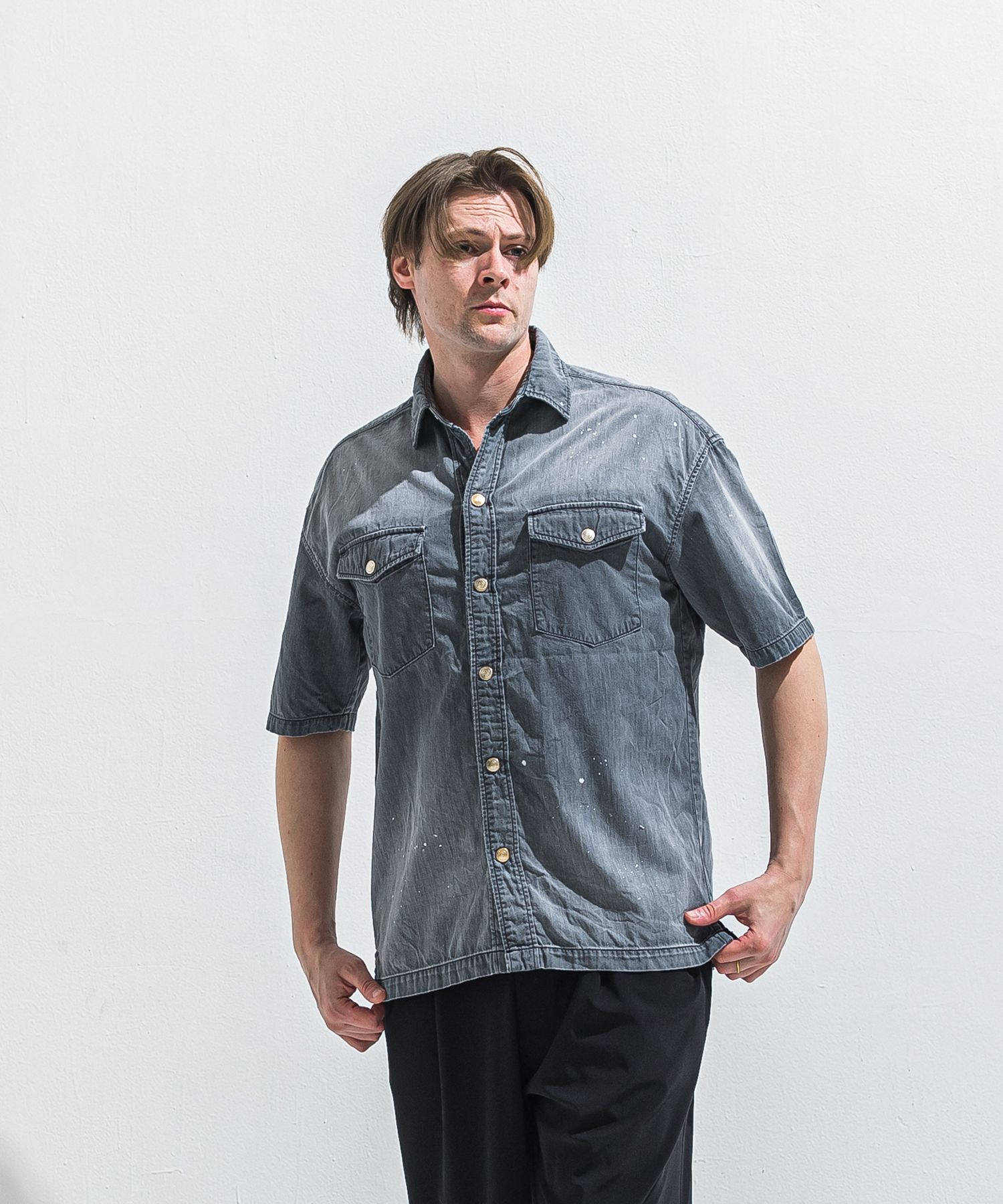 HALF DENIM SHIRTS / RC40-SH-002 / デニム半袖シャツ / ブラック (6月上旬入荷予定)