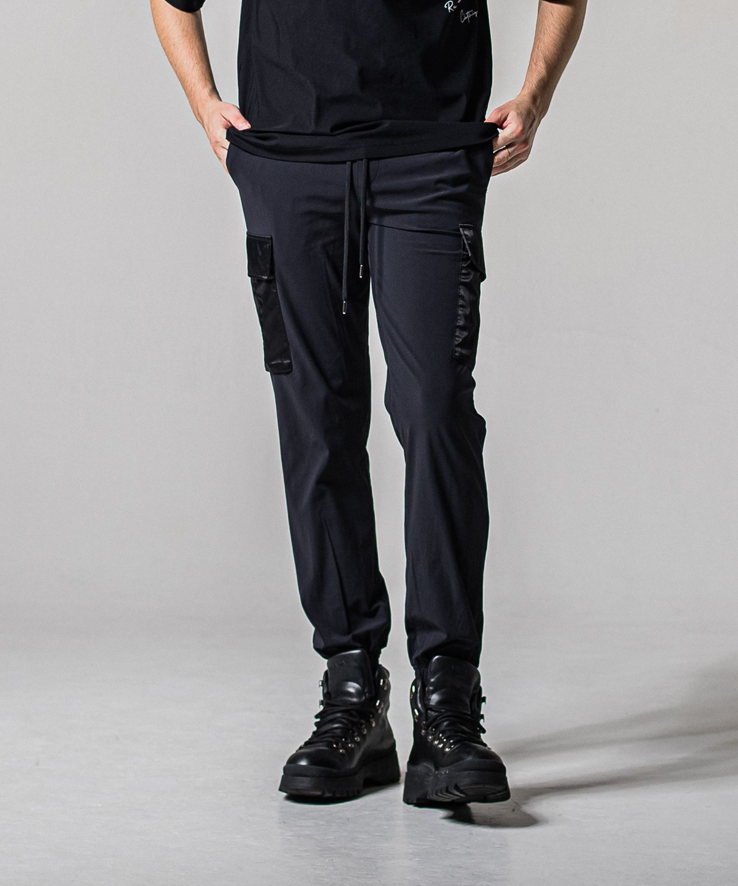 NY PT CARGO PANTS / RC39-ST-035 / ナイロン裾ゴムイージーカーゴパンツ / ブラック (2月中旬入荷予定)