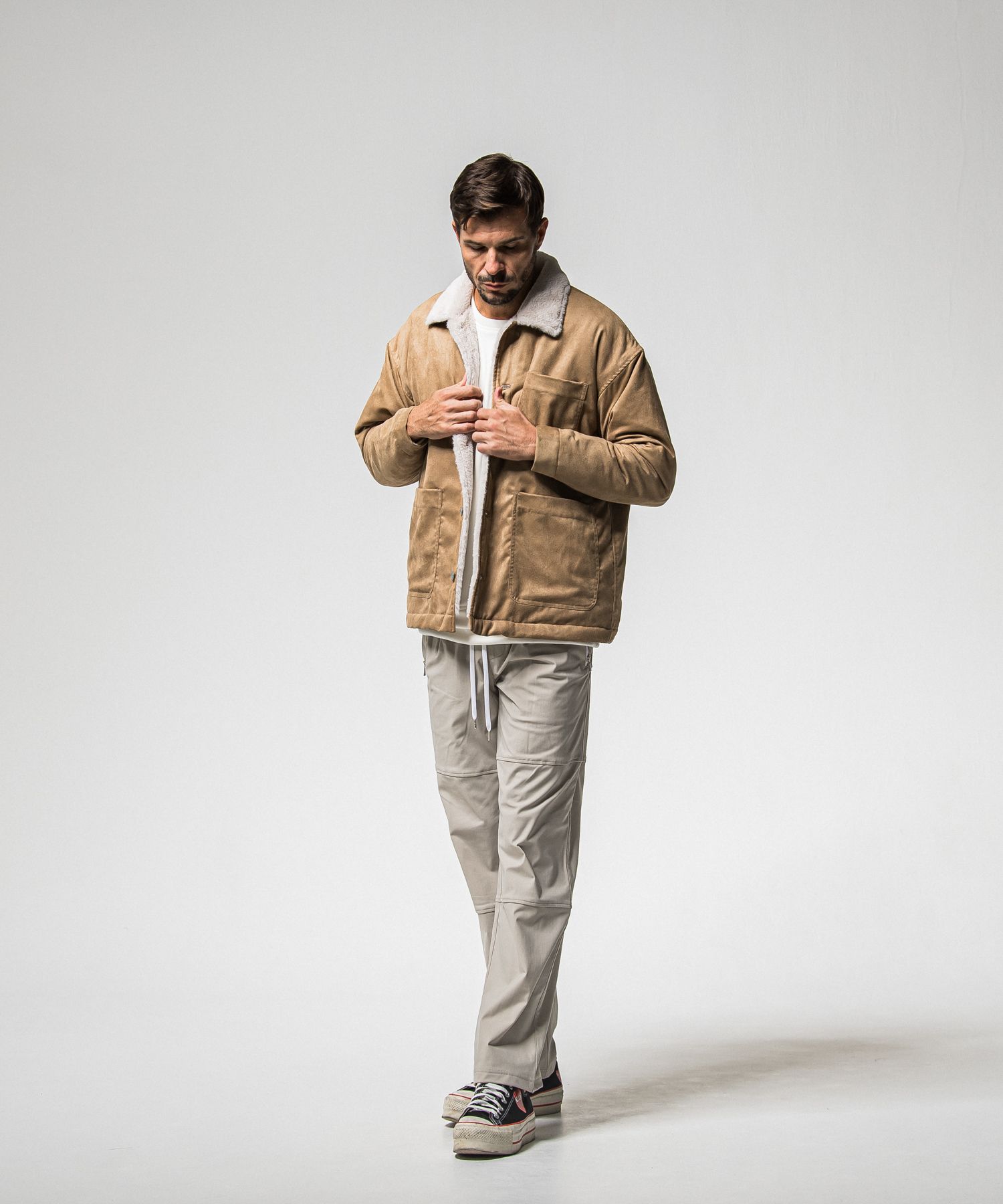 JOHNSON LINE HEAT WIDE TUCK PANTS / RC38-ST-009HWT / 裏起毛ジョンソンラインワイドタックパンツ / グレー×ホワイト (10月下旬入荷予定)