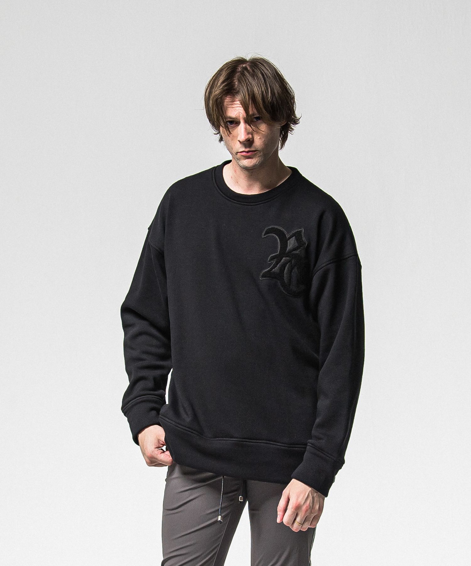 RC CHENILLE VELOURS FLEECE DROP TRAINER / RC38-C-004 / 裏起毛刺繍ワッペントレーナー / ブラック (11月上旬入荷予定)