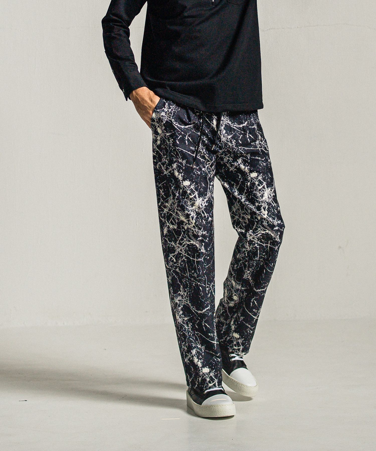 WIDE TUCK PANTS / RC34-ST-016WT / ペイント柄ワイドタックパンツ / ブラック