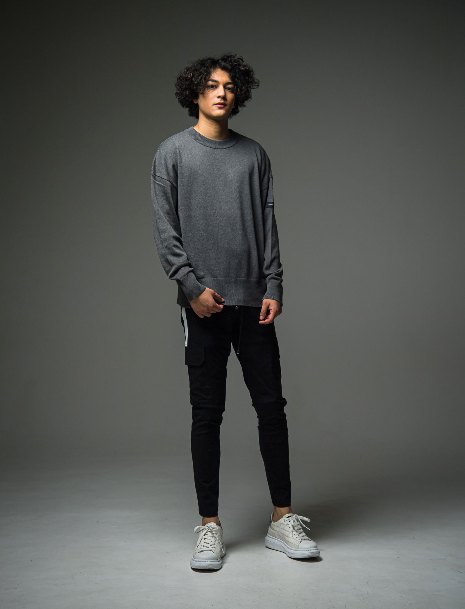 SILK KNT OVER LONG SLEEVE / RC29-K-002 / 無地ルーズコットンニット / チャコール