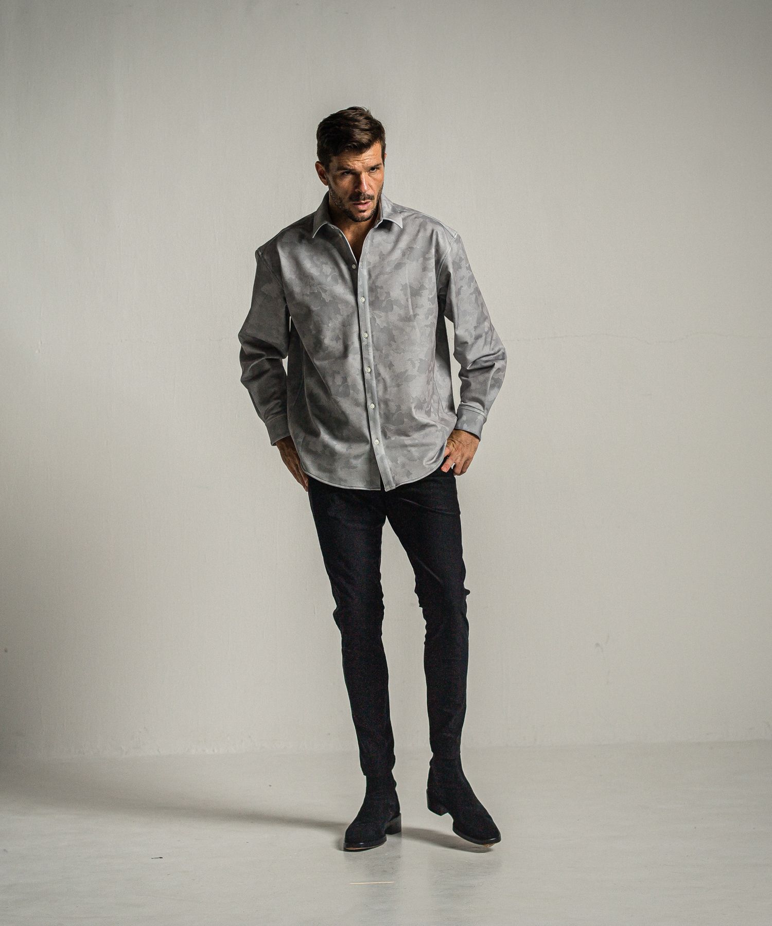 JERSEY JACK SHIRT / RC34-SH-001 / 裏起毛オーバーサイズシャツ / グレーカモフラ
