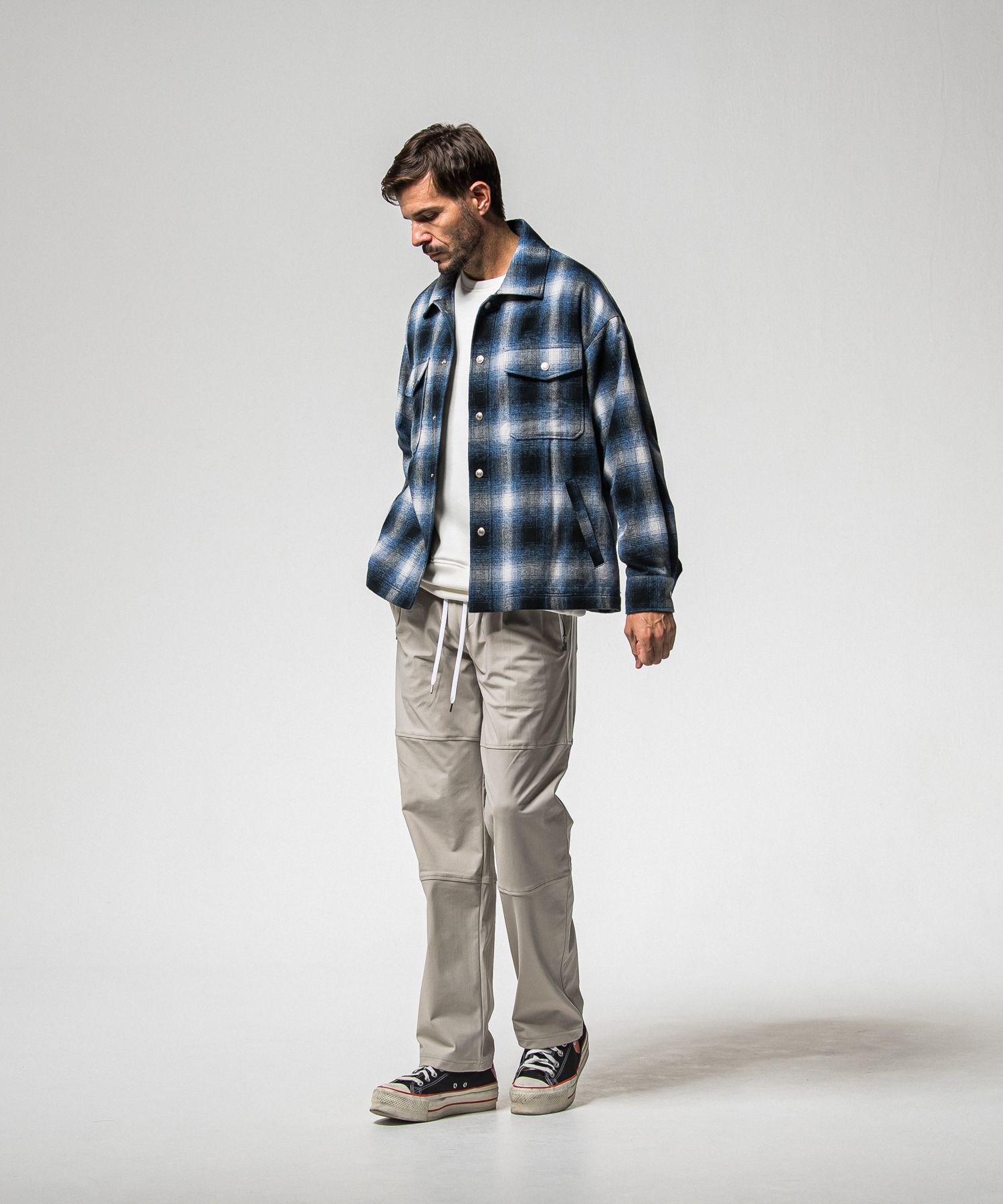 JOHNSON LINE HEAT WIDE TUCK PANTS / RC38-ST-009HWT / 裏起毛ジョンソンラインワイドタックパンツ / グレー×ホワイト (10月下旬入荷予定)