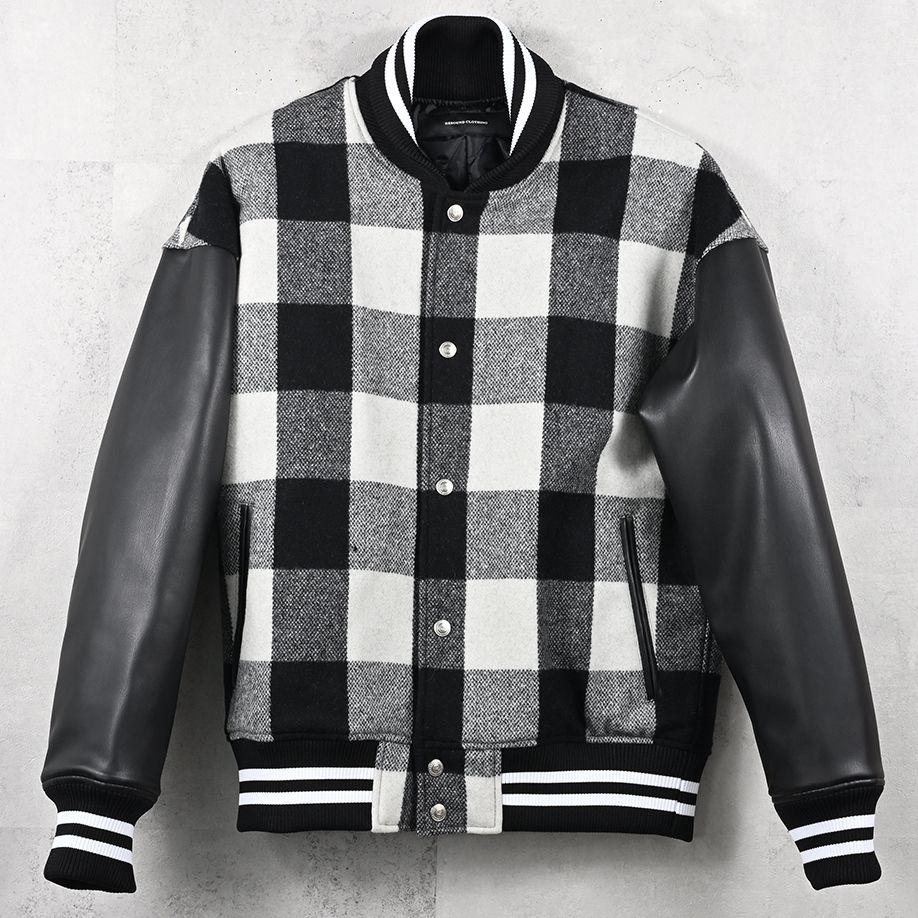 VARSITY JACKET / RC41-JK-008 / スタジャン / ブラック×ホワイトチェック (10月下旬入荷予定)