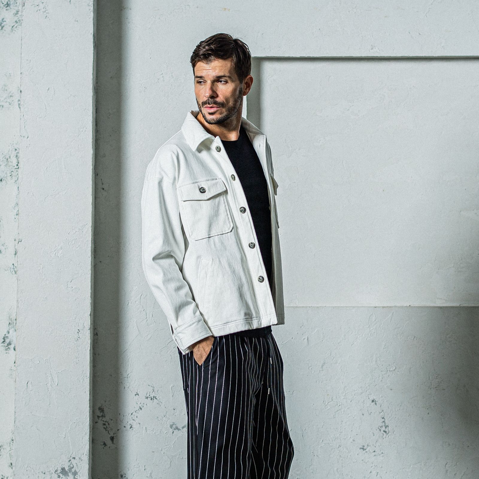 DENIM JERSEY OVER CPO / RC35-JK-002 / デニムジャージCPOジャケット / ホワイト