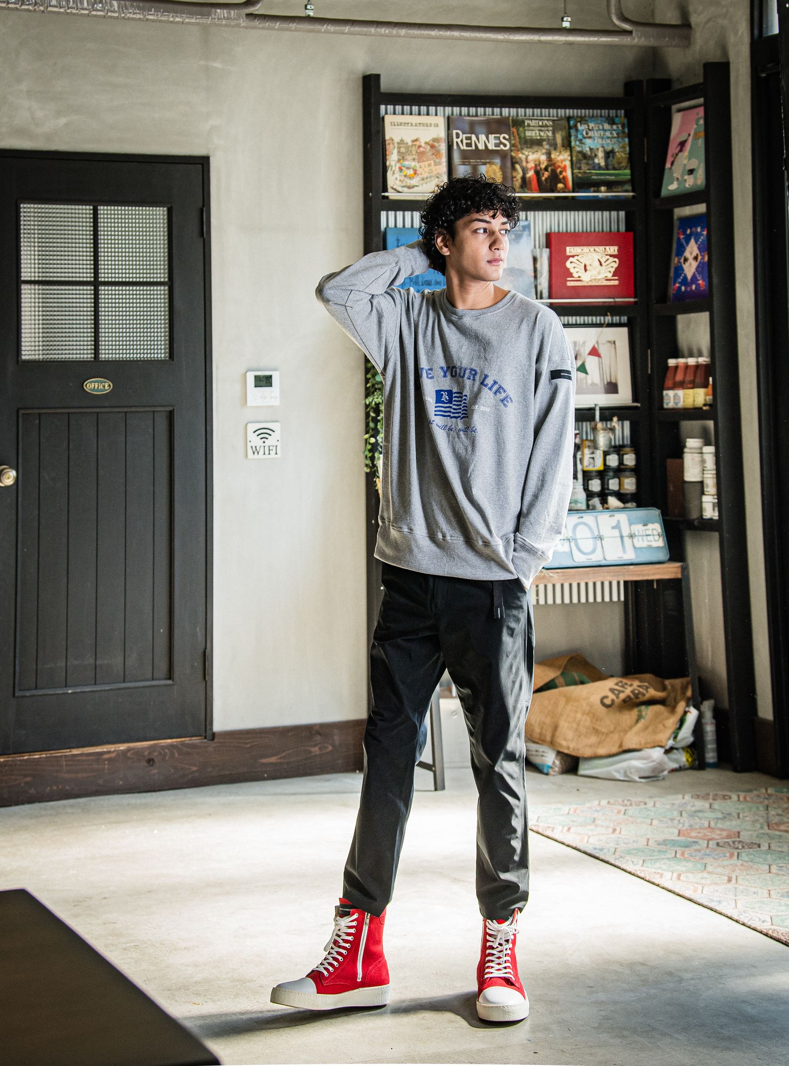 PAT WIDE EASY PANTS / RC31-ST-036 / ベルト付きテーパードワイドパンツ / ナイロンブラック
