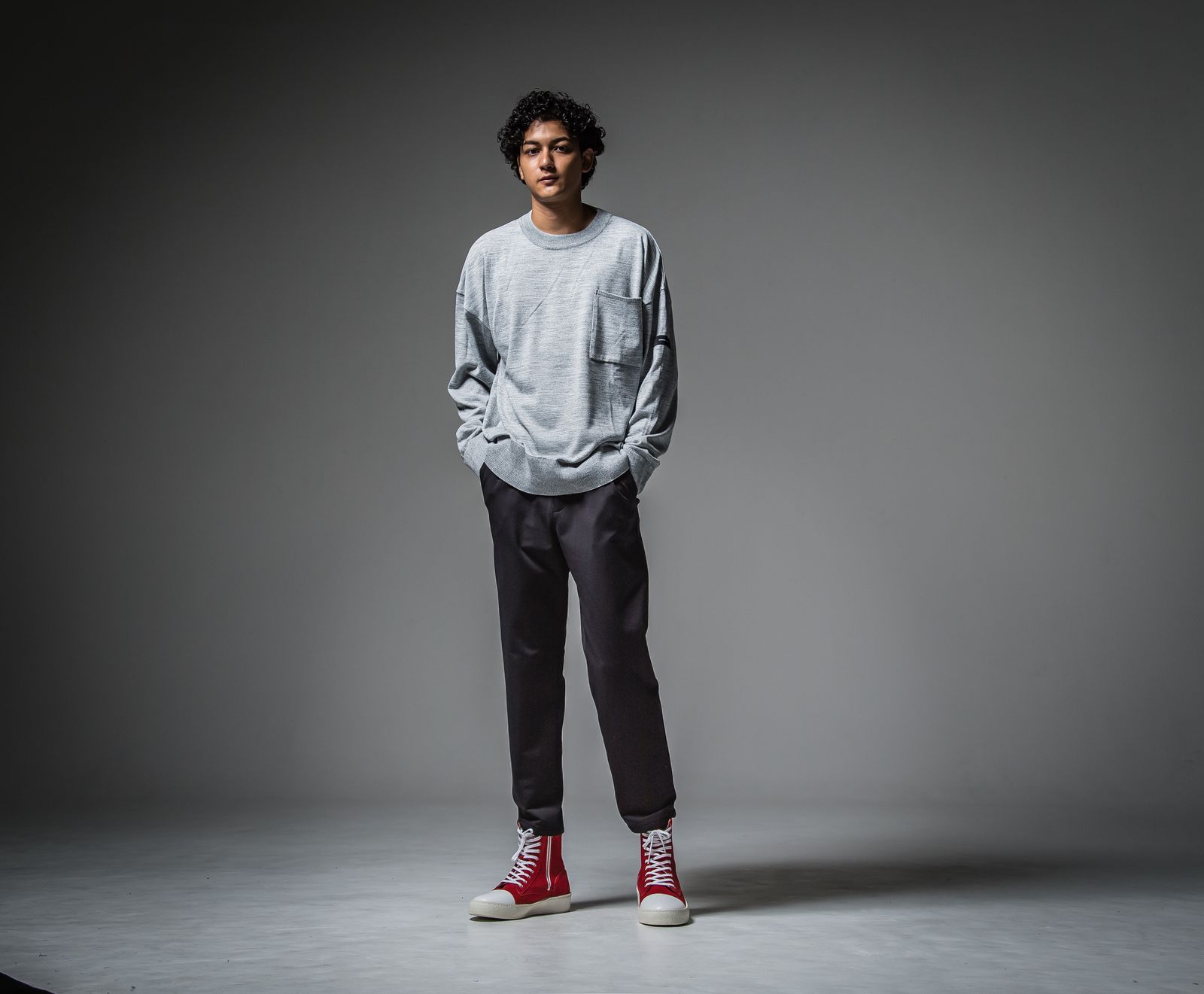 PAT WIDE EASY PANTS / RC30-ST-036H / ベルト付き裏起毛テーパードワイドパンツ / ブラック