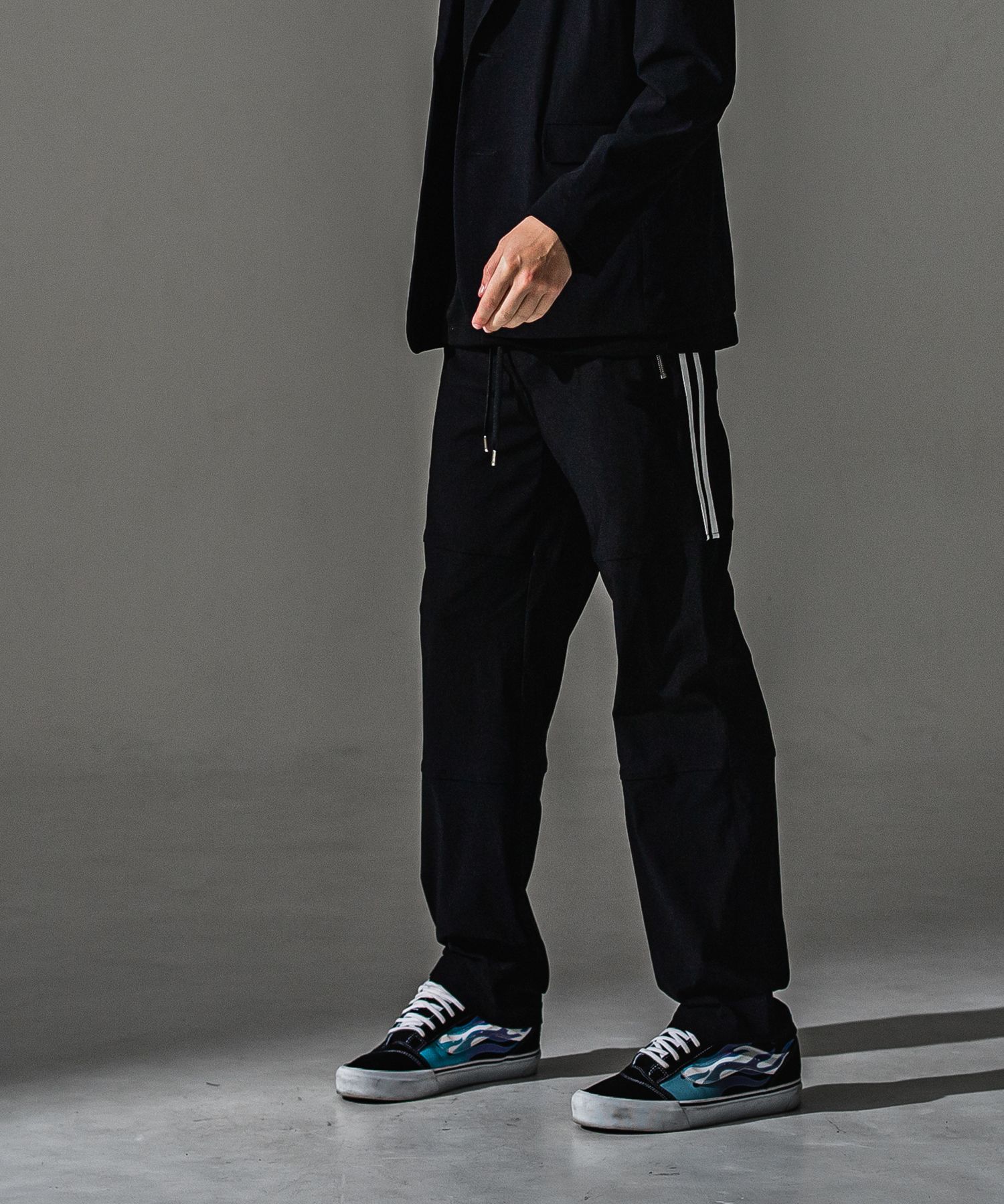 JOHNSON LINE WIDE PT / BASIC-ST-009WT / ジョンソンラインセミワイドタックパンツ / ブラック×ホワイト (7月下旬入荷予定)