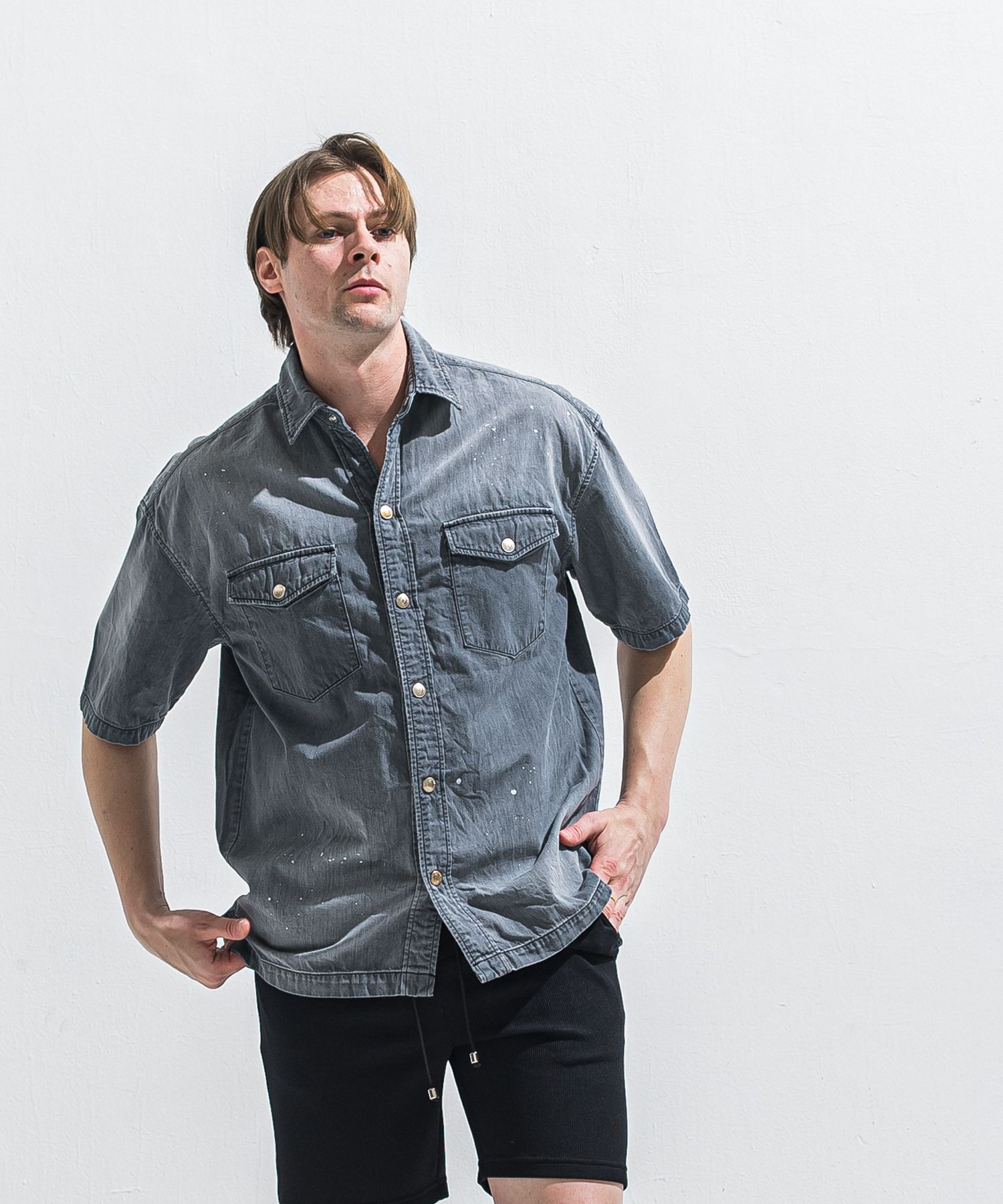 HALF DENIM SHIRTS / RC40-SH-002 / デニム半袖シャツ / ブラック (6月上旬入荷予定)