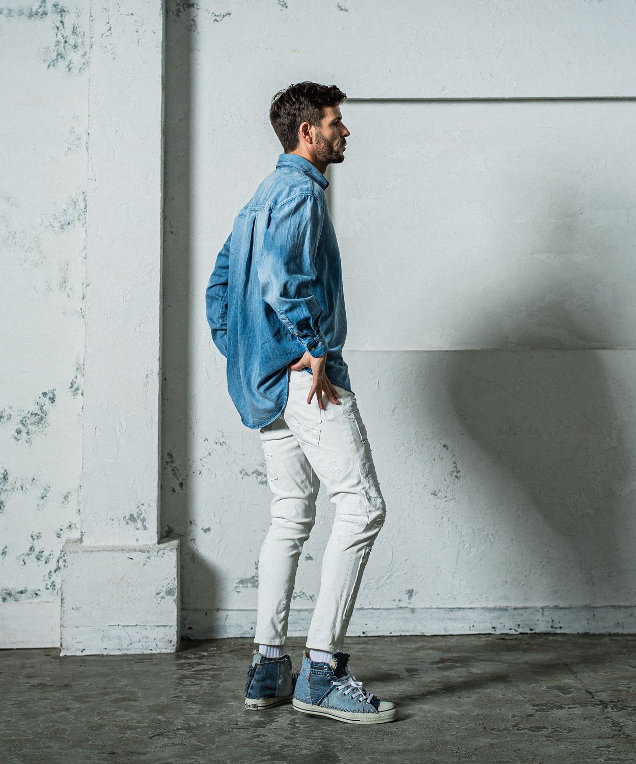 MICK DENIM JERSEY / RC35-ST-020 / デニムジャージテーパードパンツ / ホワイトリメイク