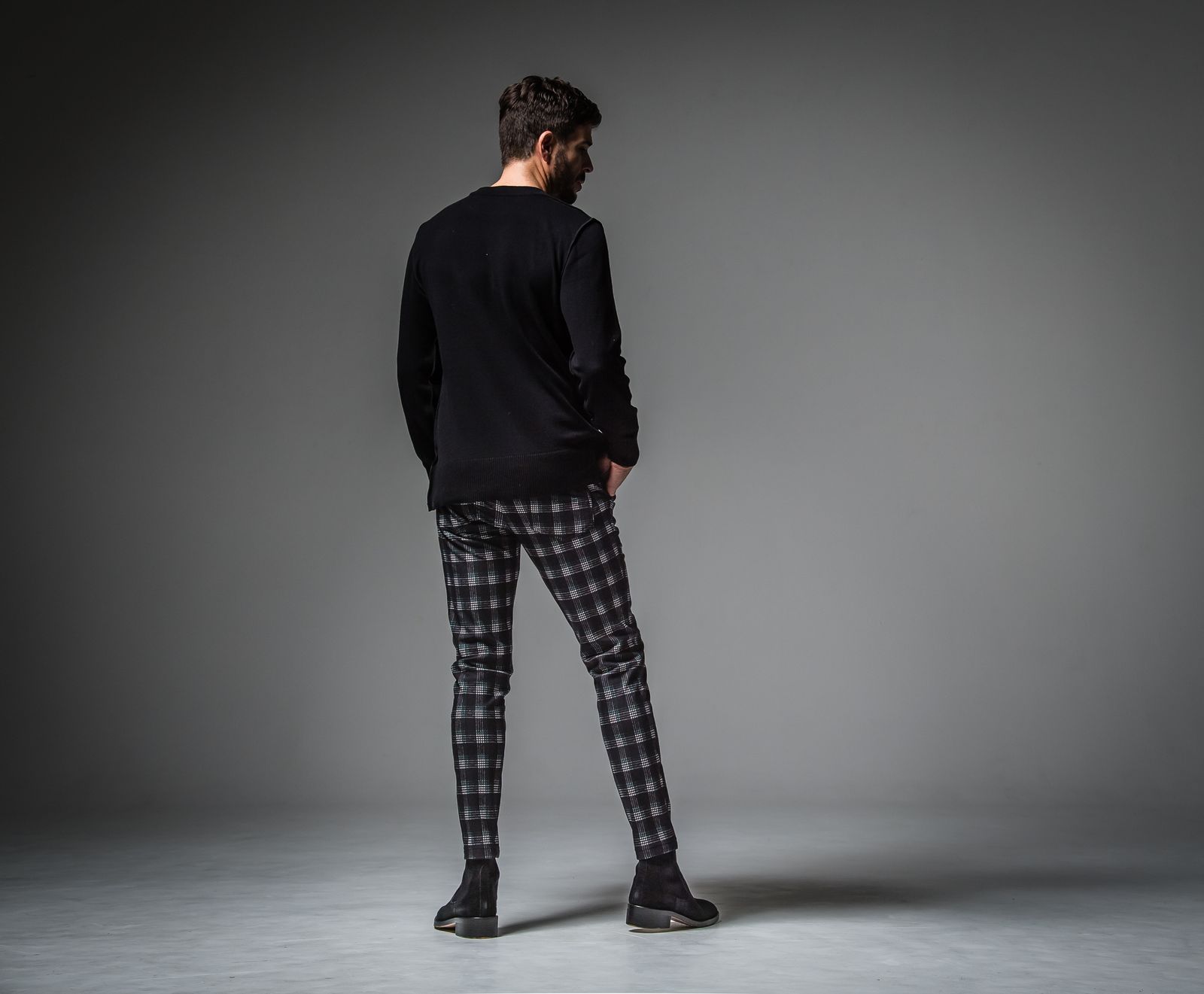 CHRIS EASY HEAT TUCK PANTS / RC30-ST-016HT / 裏起毛タックパンツ / ブラック×グリーンチェック