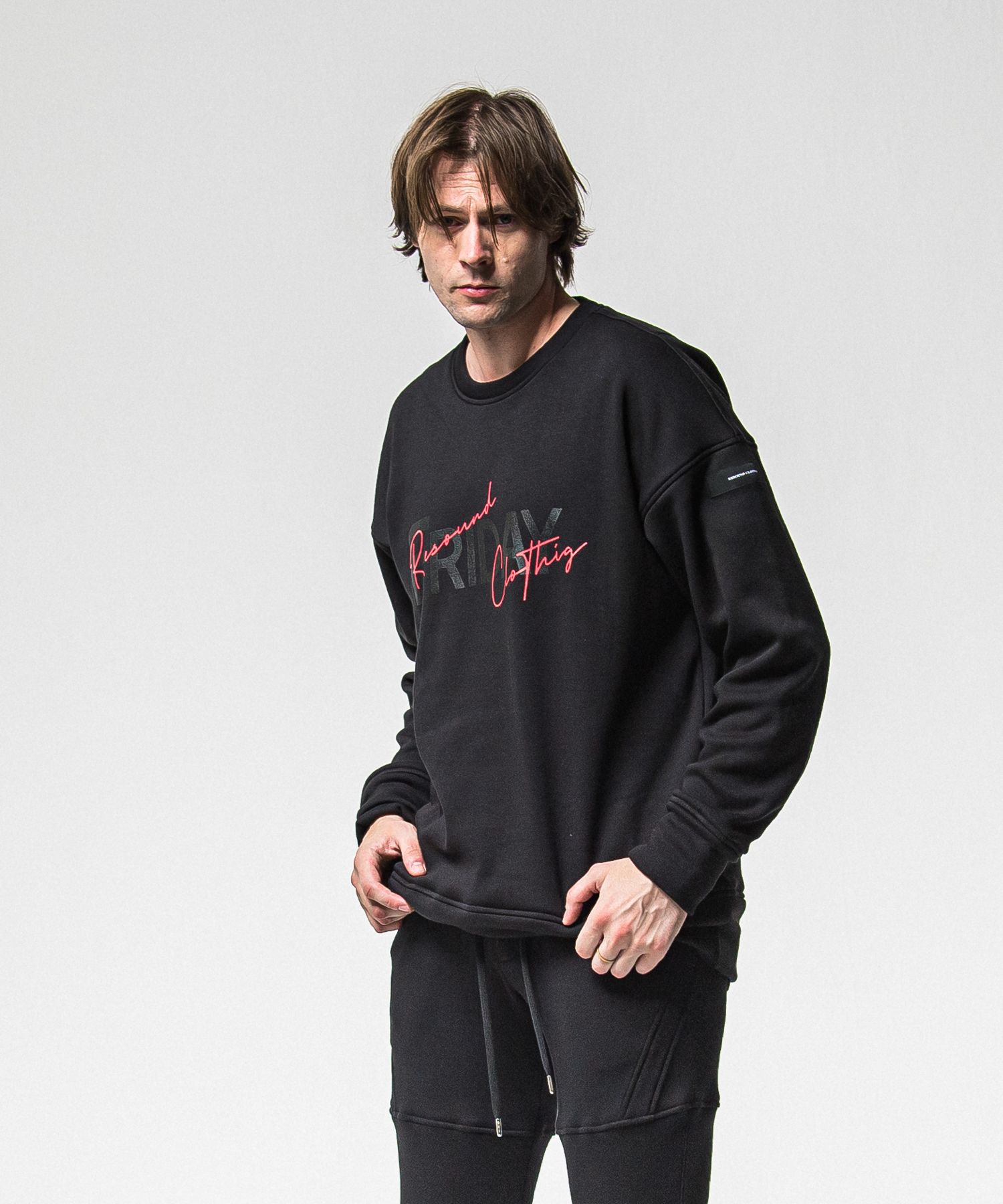 【FRIDAYコラボ】 FRIDAY OLD LOGO VELOURS FLEECE TRAINER / RCF1-C-003 / 裏起毛FRIDAYオールドロゴトレーナー / ブラック (11月上旬入荷予定)