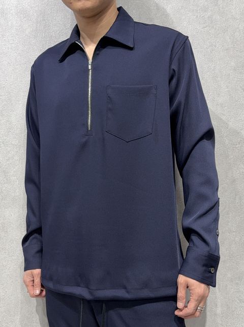 PULLOVER SATIN SHIRT / RC39-SH-002 / ハーフジップサテンシャツ / ネイビー