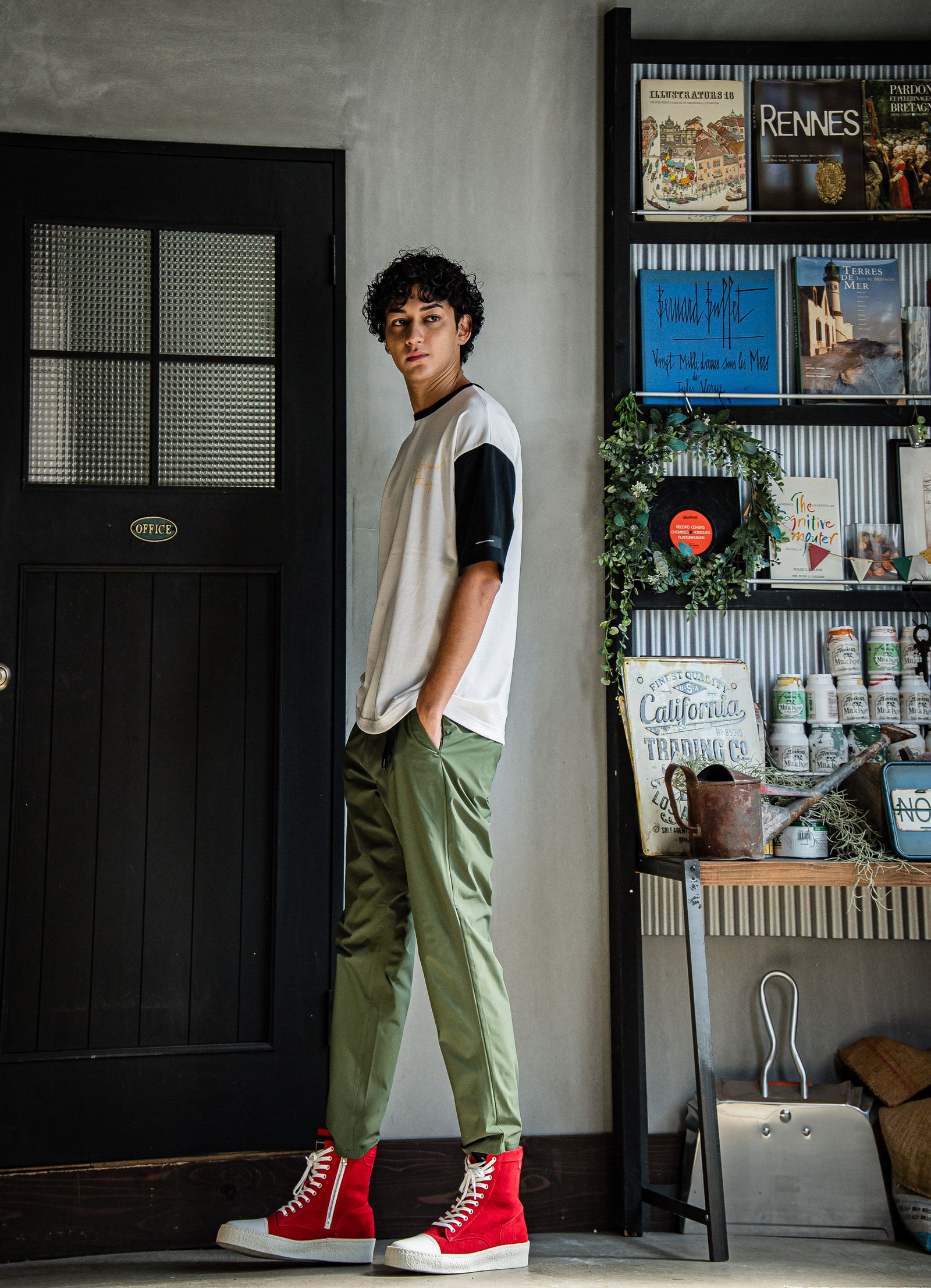 PAT WIDE EASY PANTS / RC31-ST-036 / ベルト付きテーパードワイドパンツ / ナイロンカーキ