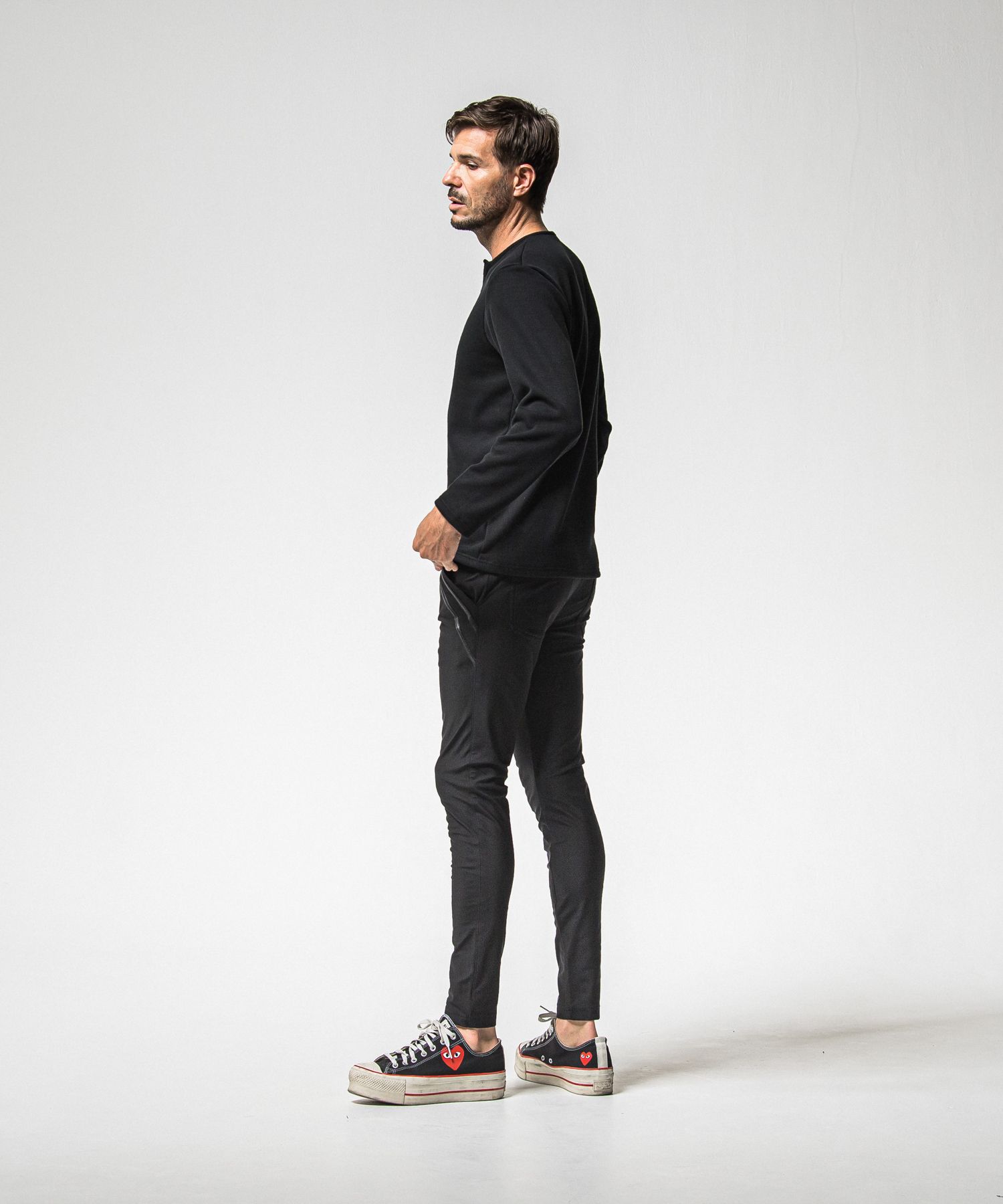 VELOURS FLEECE THERMAL HENRY / RC38-C-003 / 裏起毛サーマルヘンリーネックロングTシャツ / ブラック (10月中旬入荷予定)