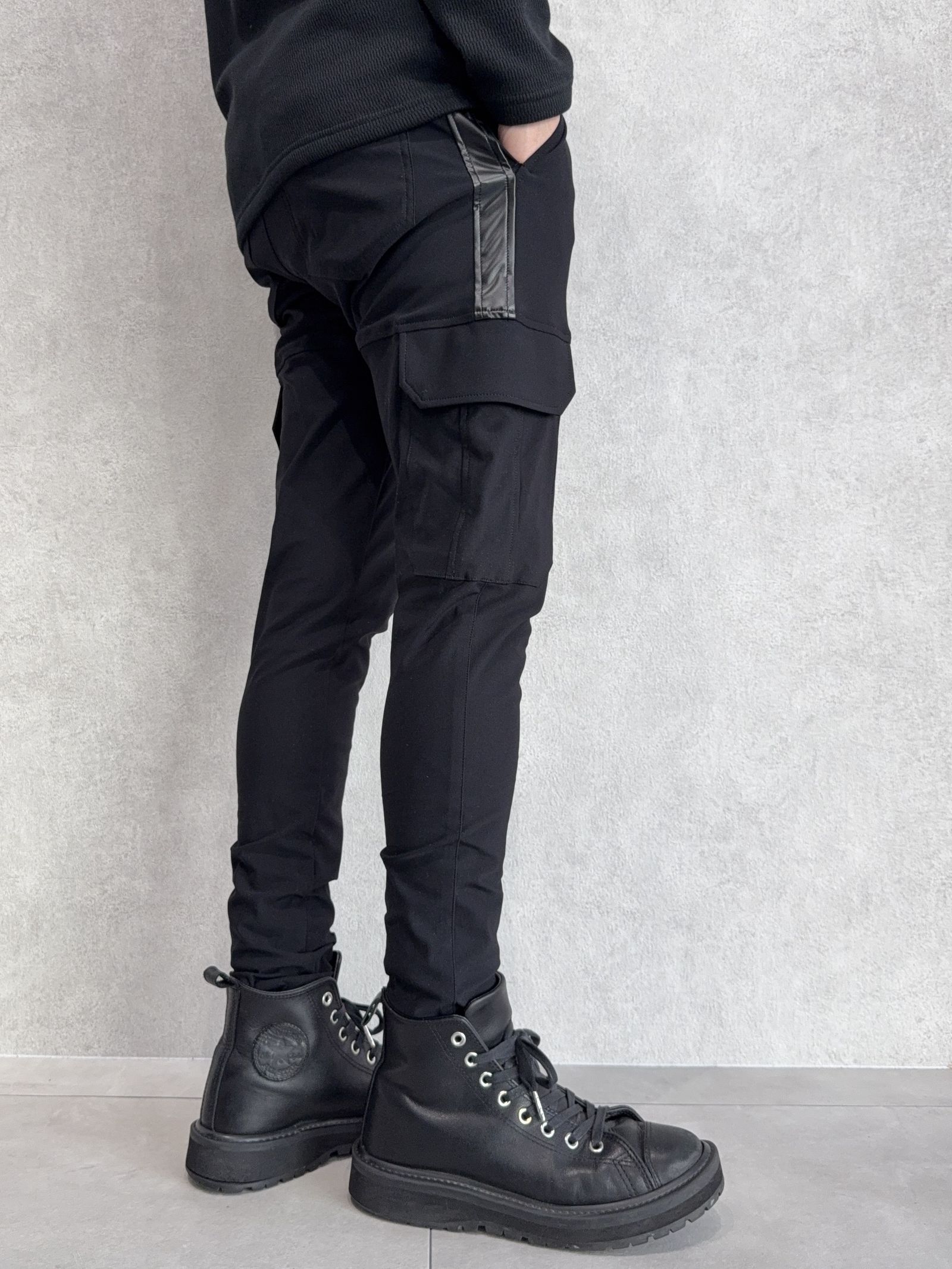 DARRELL CARGO PT / BASIC-ST-010 / レザーラインナイロンカーゴパンツ / ブラック×レザーブラック