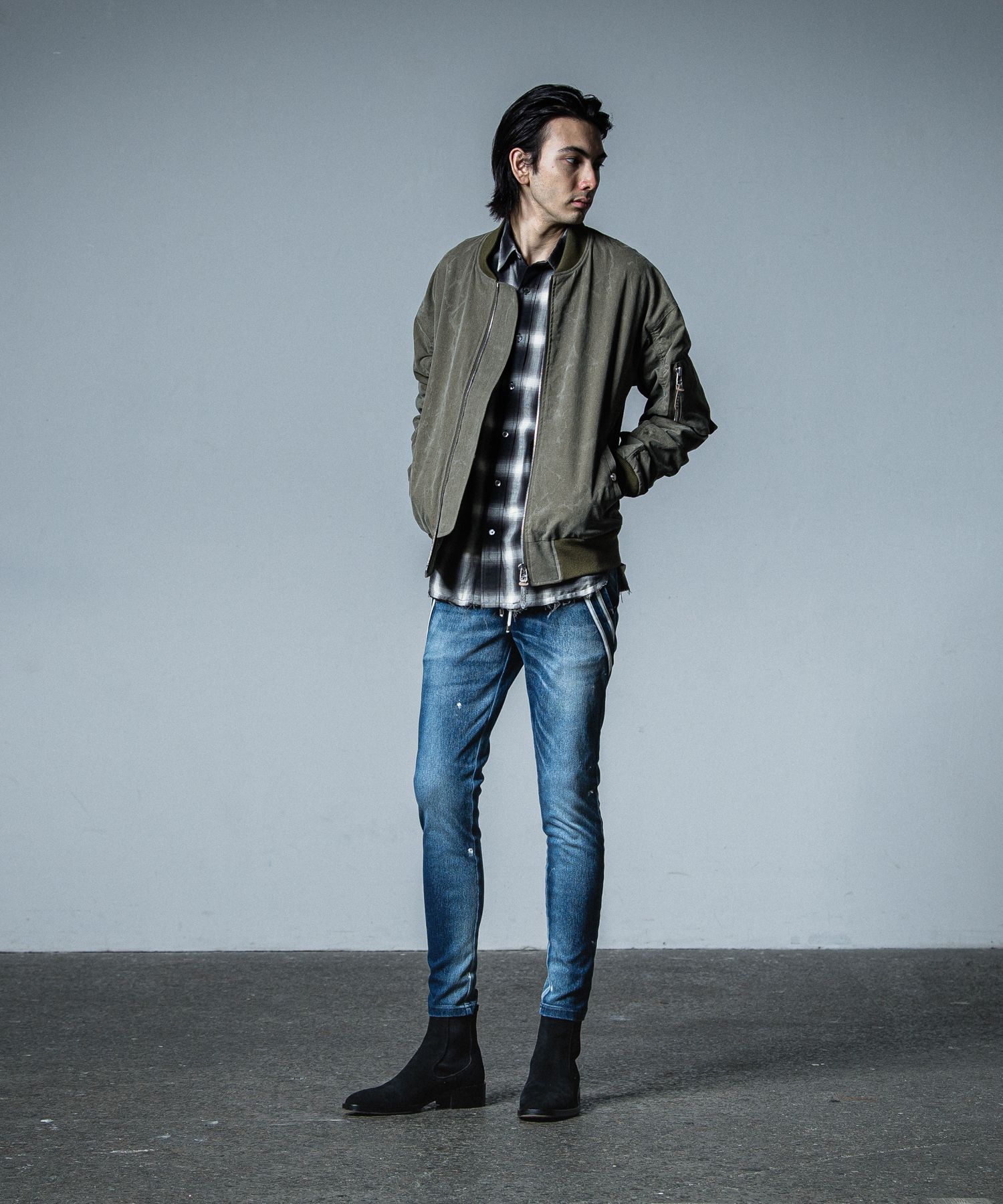 OVER GOWN CHECK SHIRTS / RC33-SH-003 / オーバーガウンチェックシャツ / ブラック