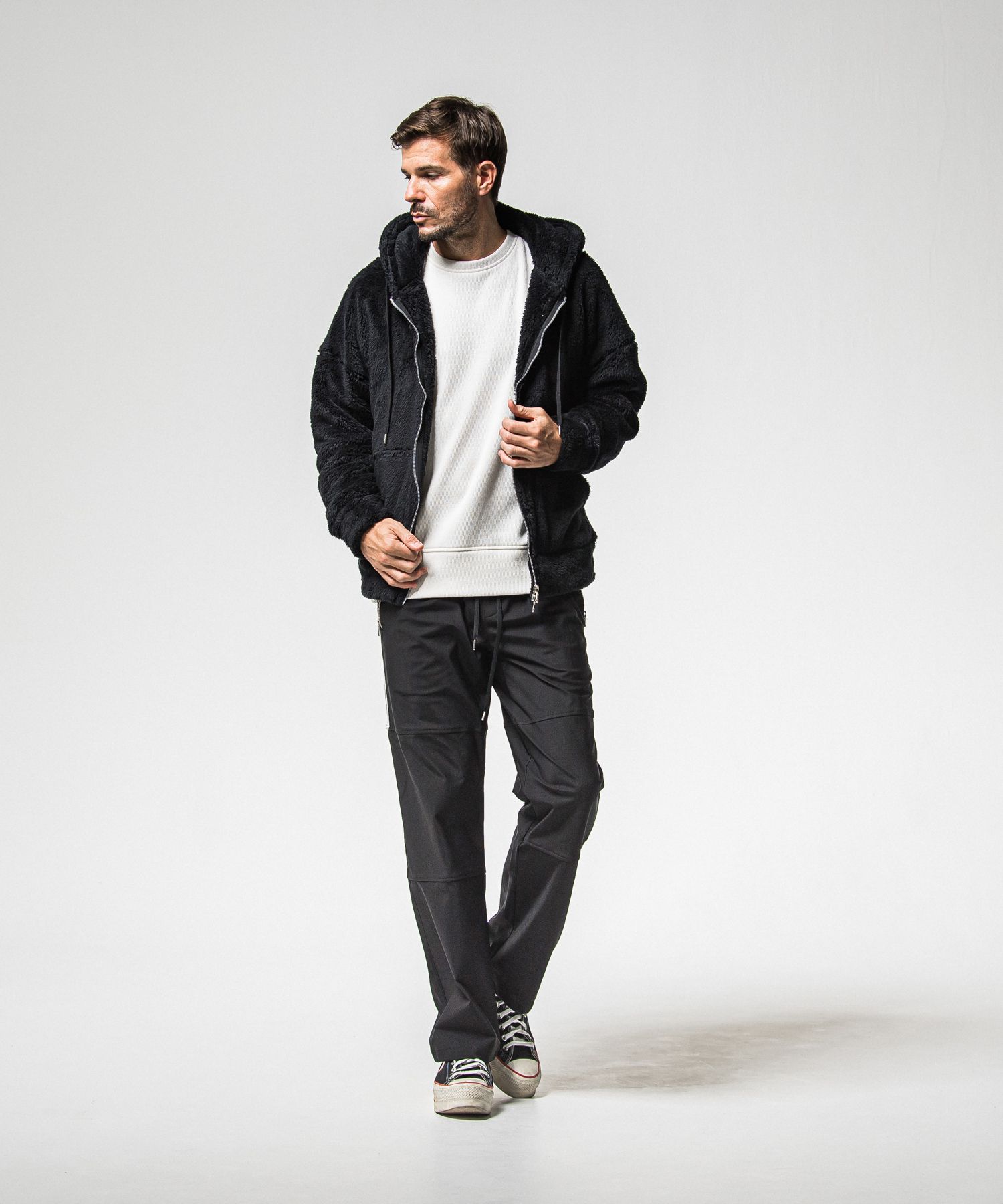 BOA ZIP LOOSE HOODIE / RC38-C-007 / ボアジップパーカー / ブラック (11月中旬入荷予定)
