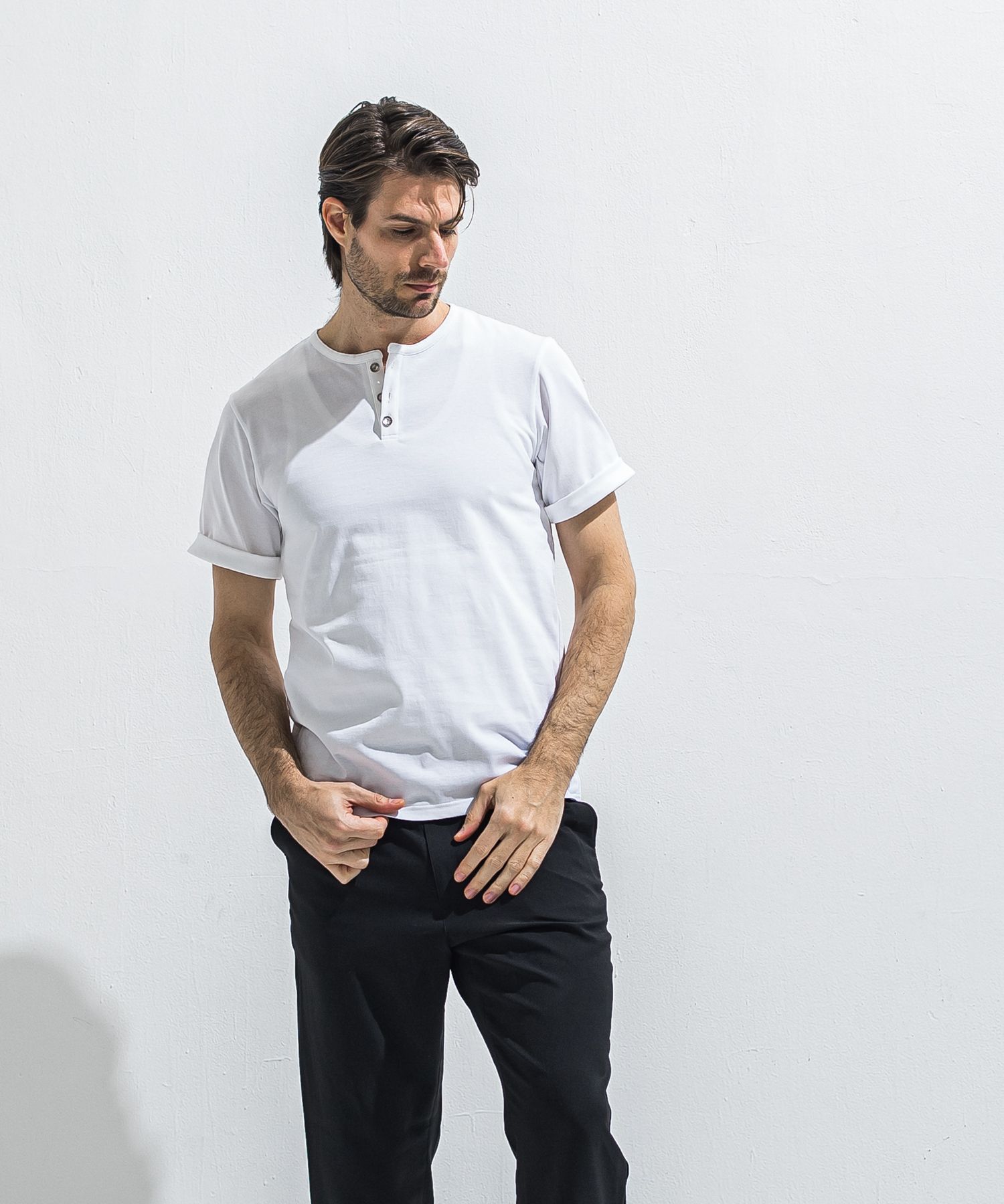 ROLL UP HENRY T / RC40-T-005 / ロールアップヘンリーネックTシャツ / ホワイト (4月中旬入荷予定)